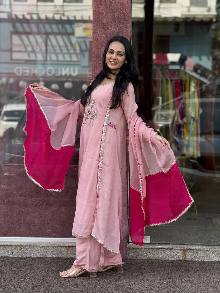Complete ethnic look in baby pink kurta set — Baby Pink Kurta Set