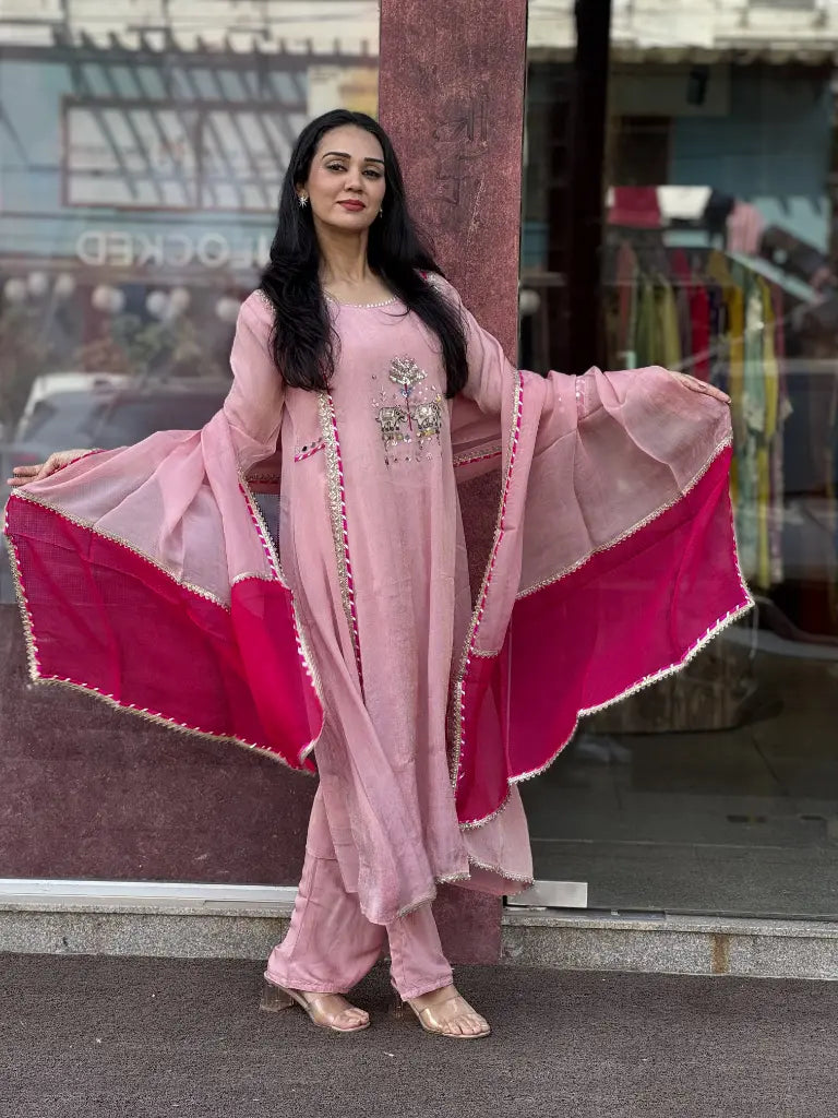Front styling view of baby pink kurta set — Baby Pink Kurta Set