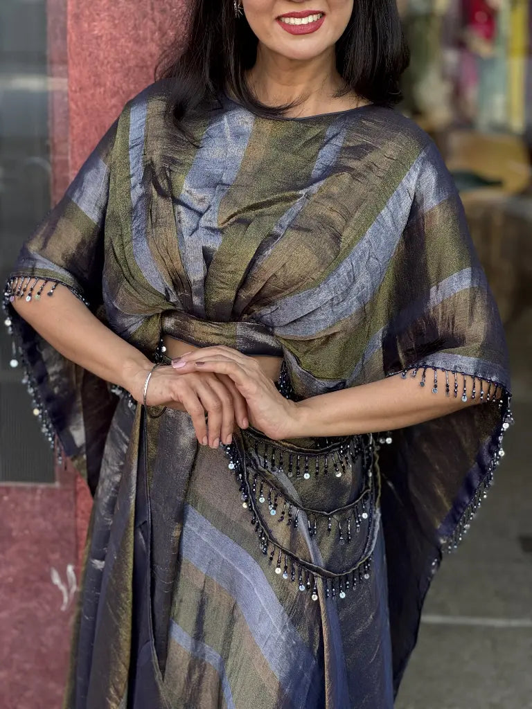 Front styling view of navy blue indo western dress — Navy Blue Indo Western Dress