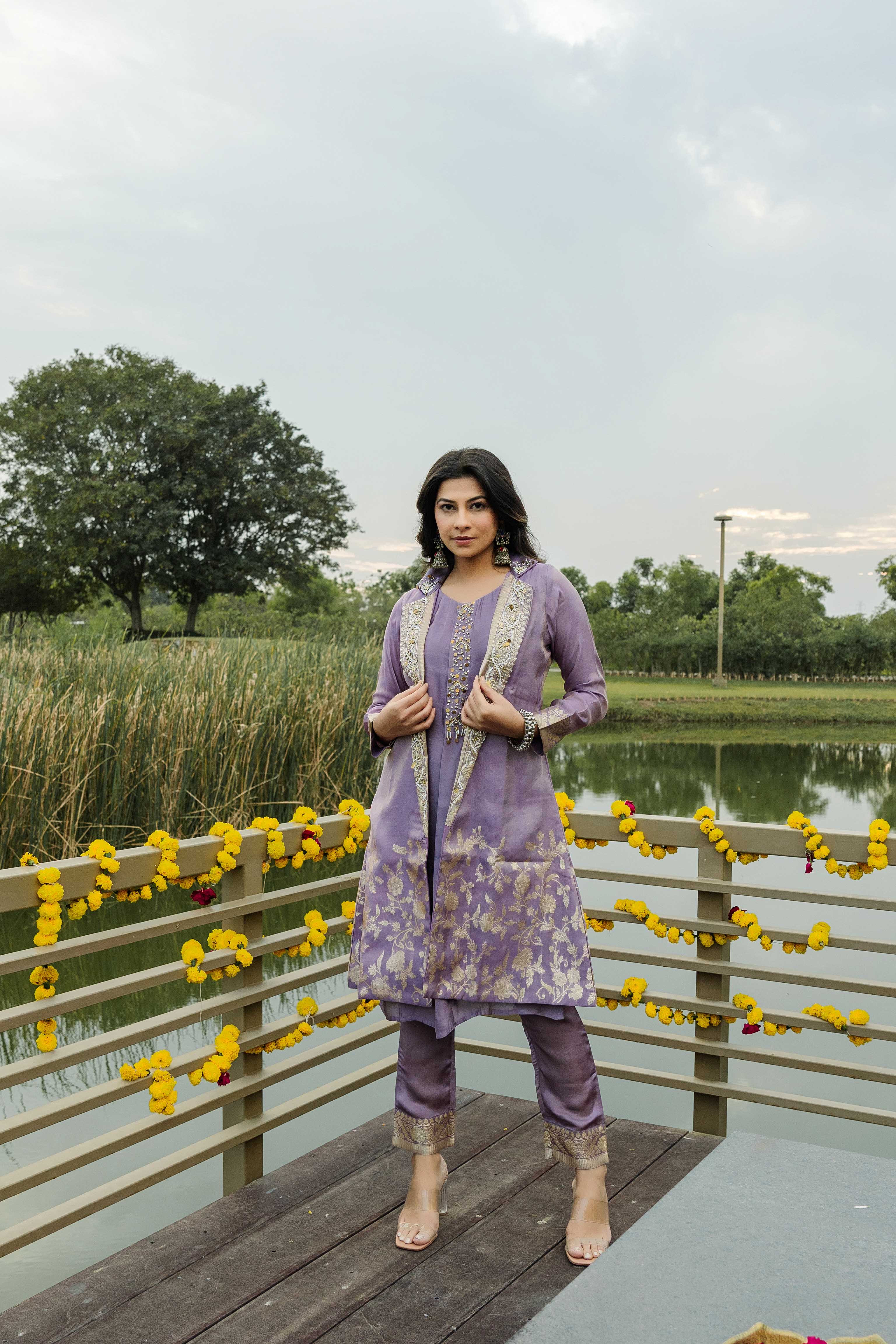 Lavender Tissue Blazer Jacket Set | Indo-Western for Women