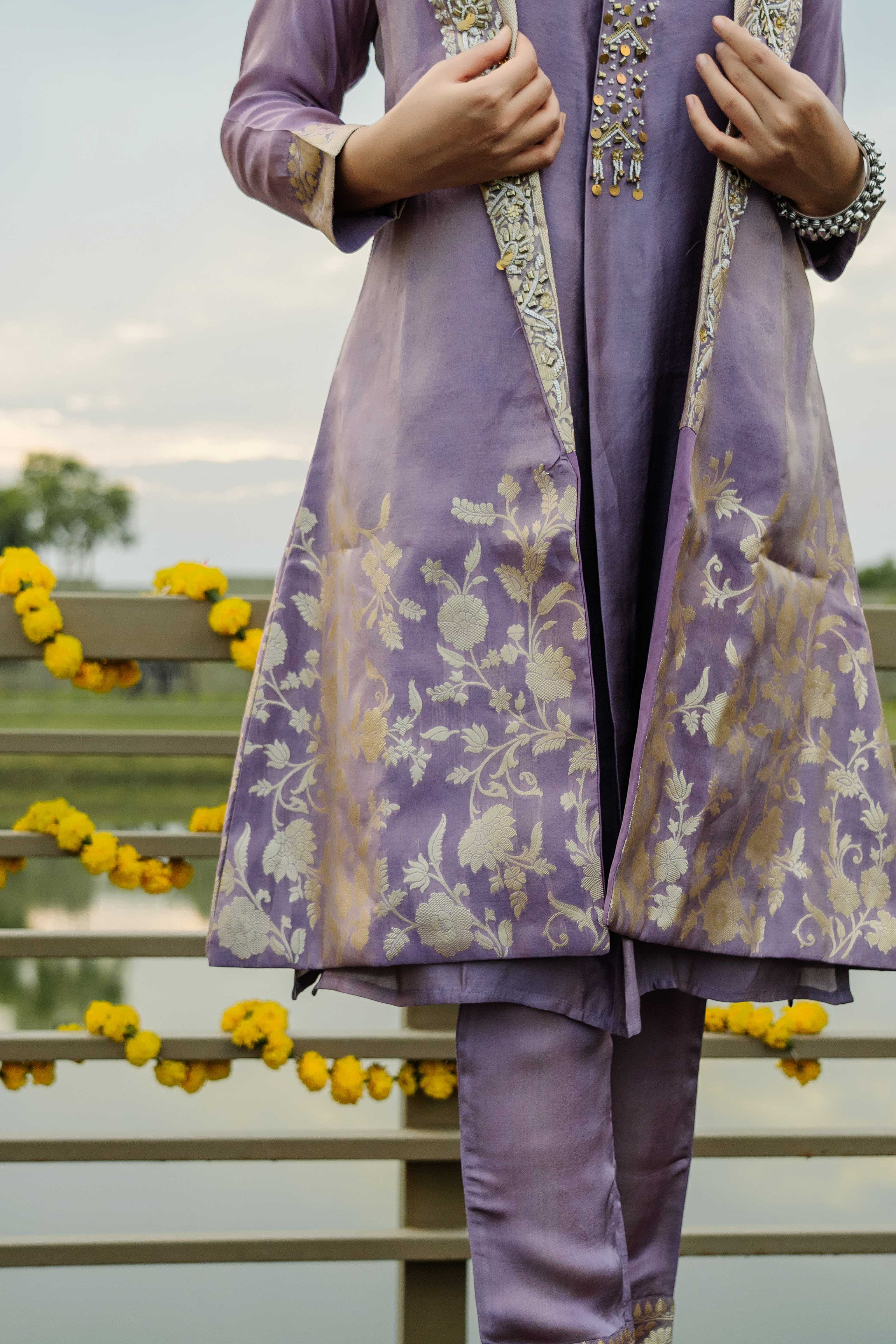 Lavender Tissue Blazer Jacket Set | Indo-Western for Women
