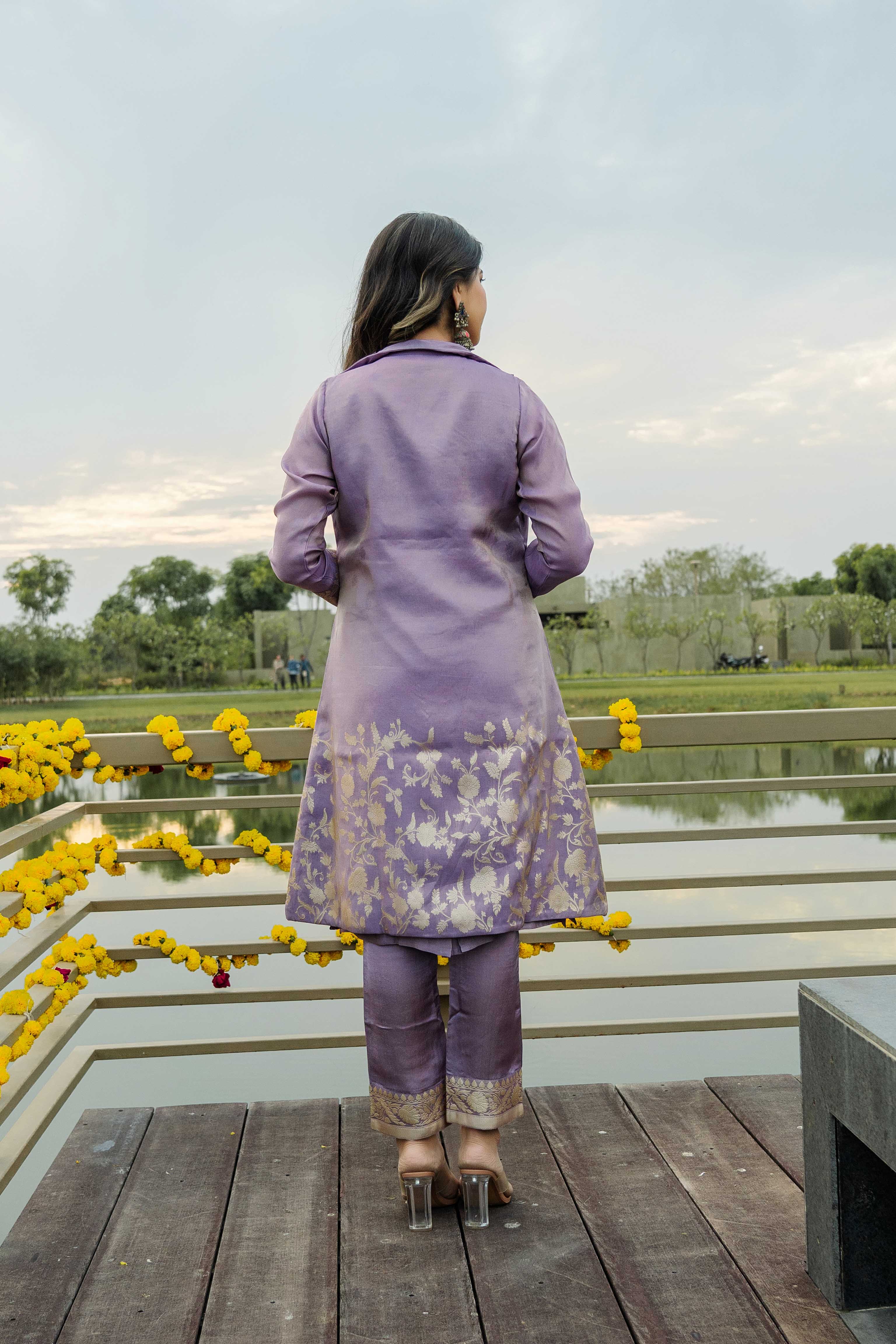 Lavender Tissue Blazer Jacket Set | Indo-Western for Women