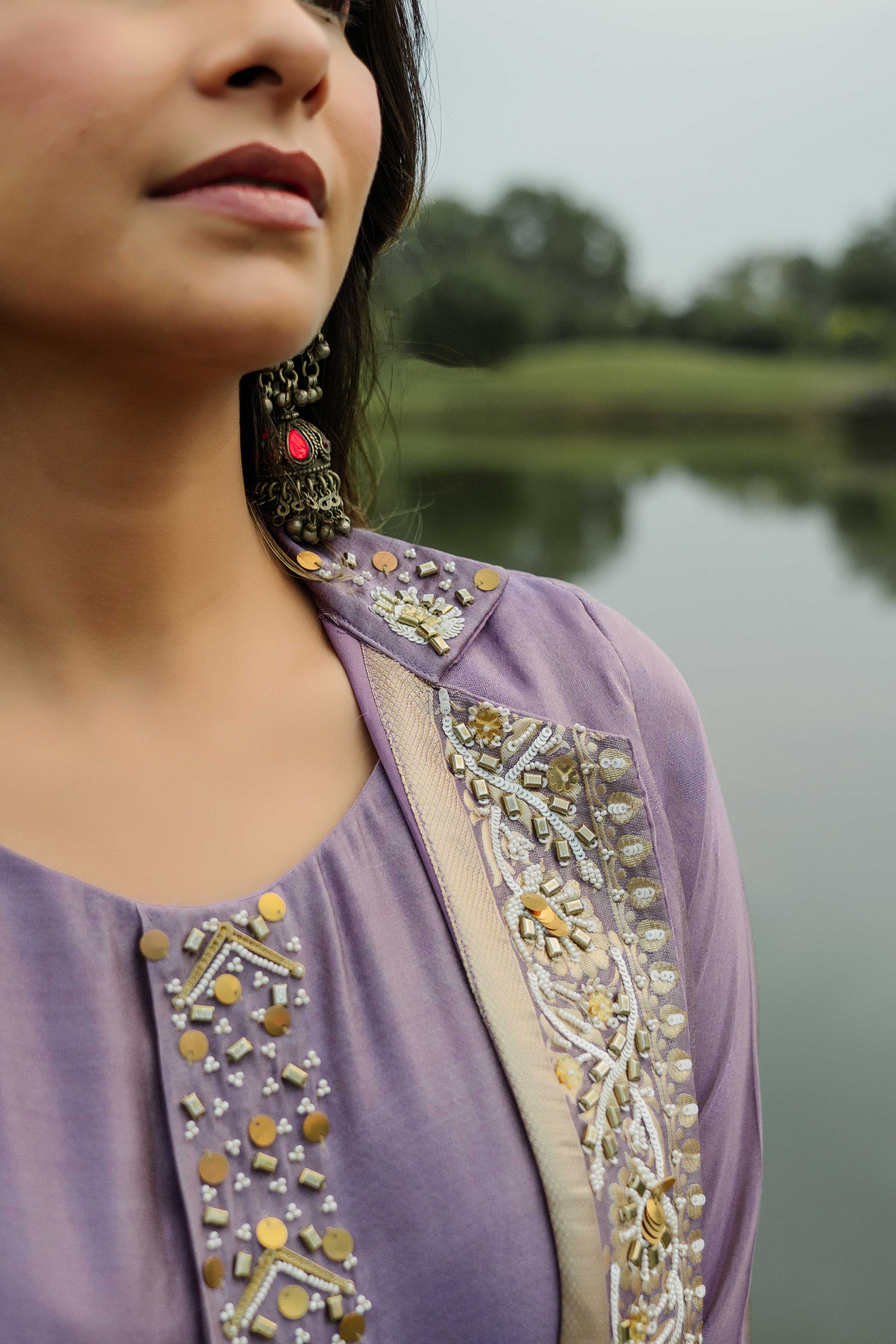 Lavender Tissue Blazer Jacket Set | Indo-Western for Women