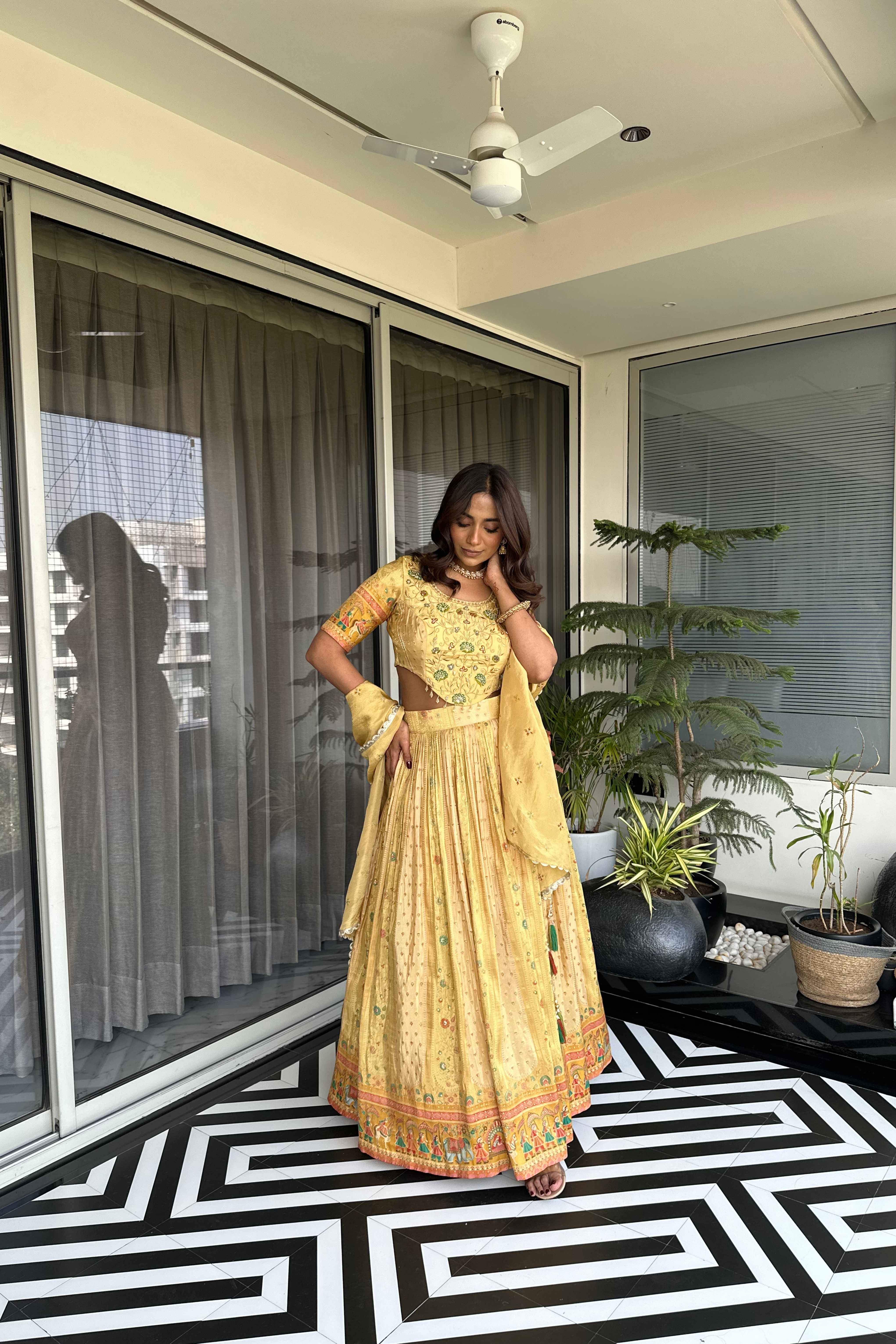 Lime Yellow Lehenga set for Women