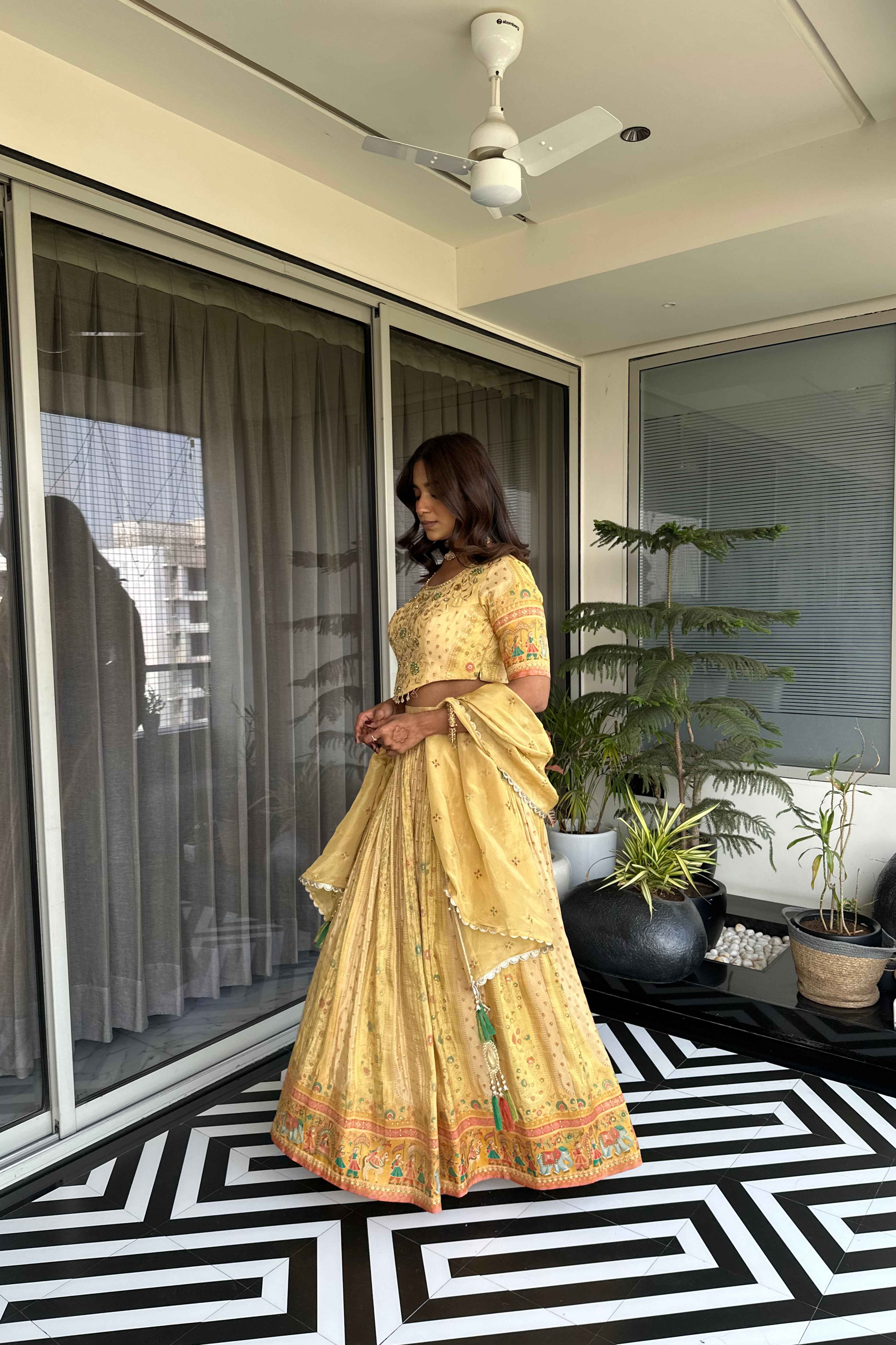 Lime Yellow Lehenga set for Women