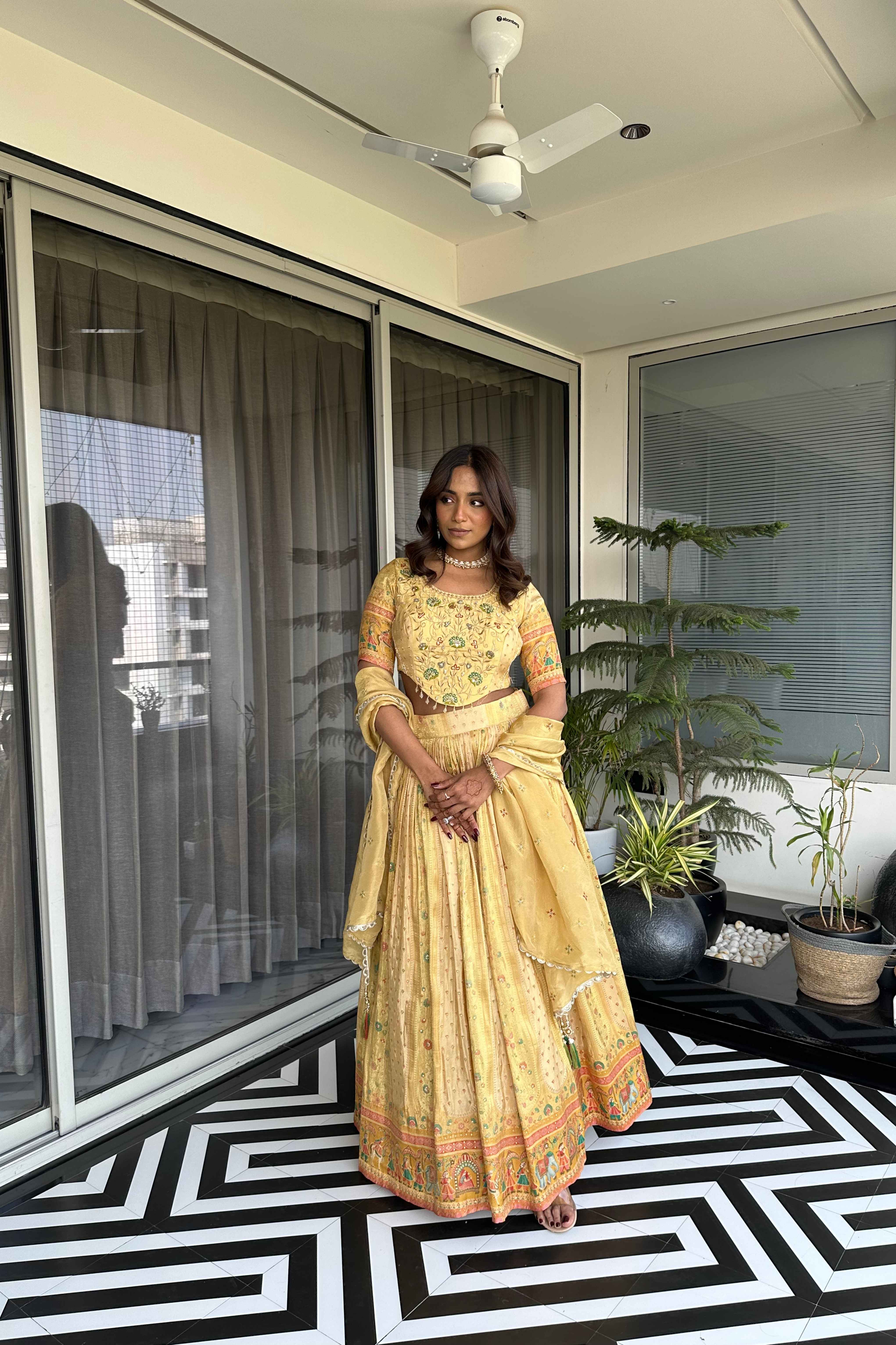 Lime Yellow Lehenga set for Women