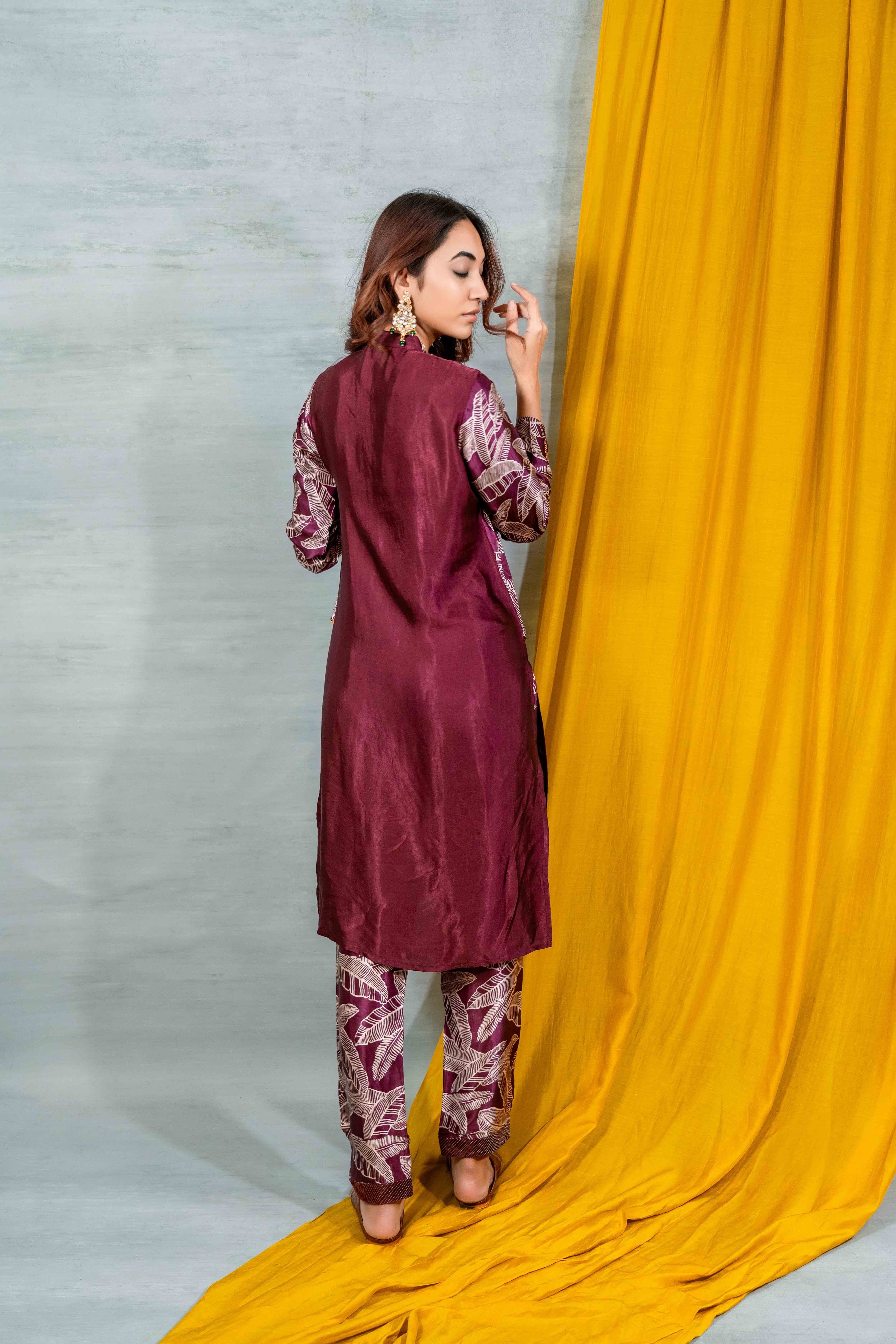 Maroon Jacket Style Gaji Silk Kurta Set for Women