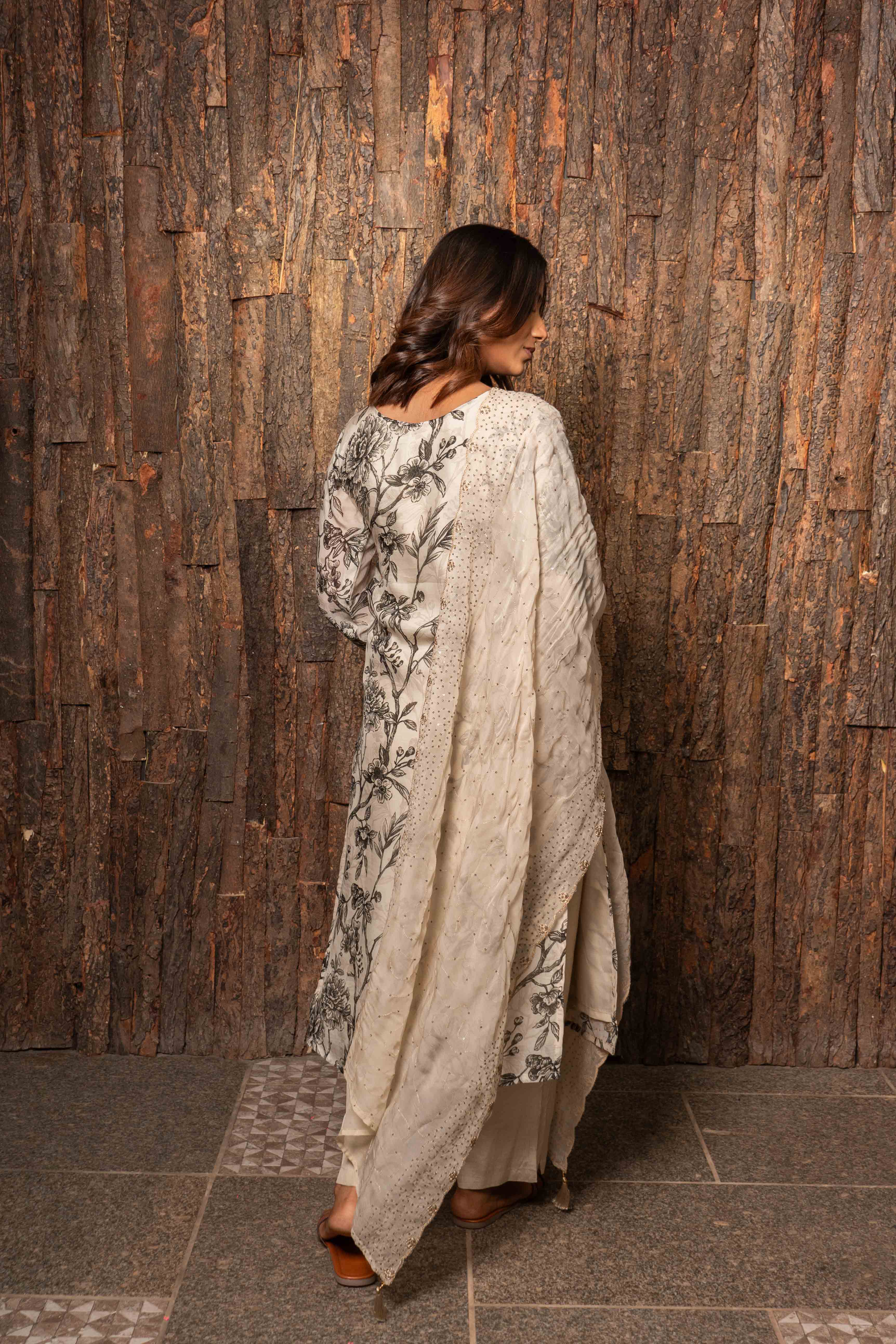 Monochrome Organza Kurti Pant set with Dupatta