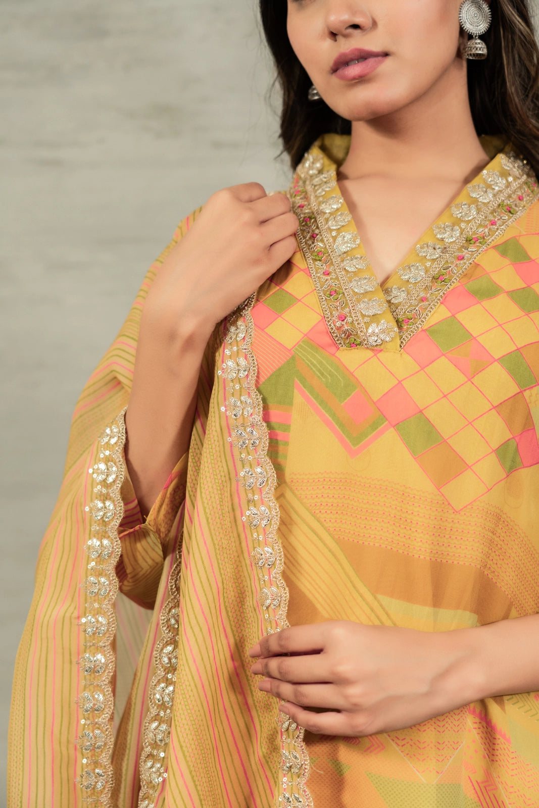 Green salwar suit styling detail — Green Salwar Suit