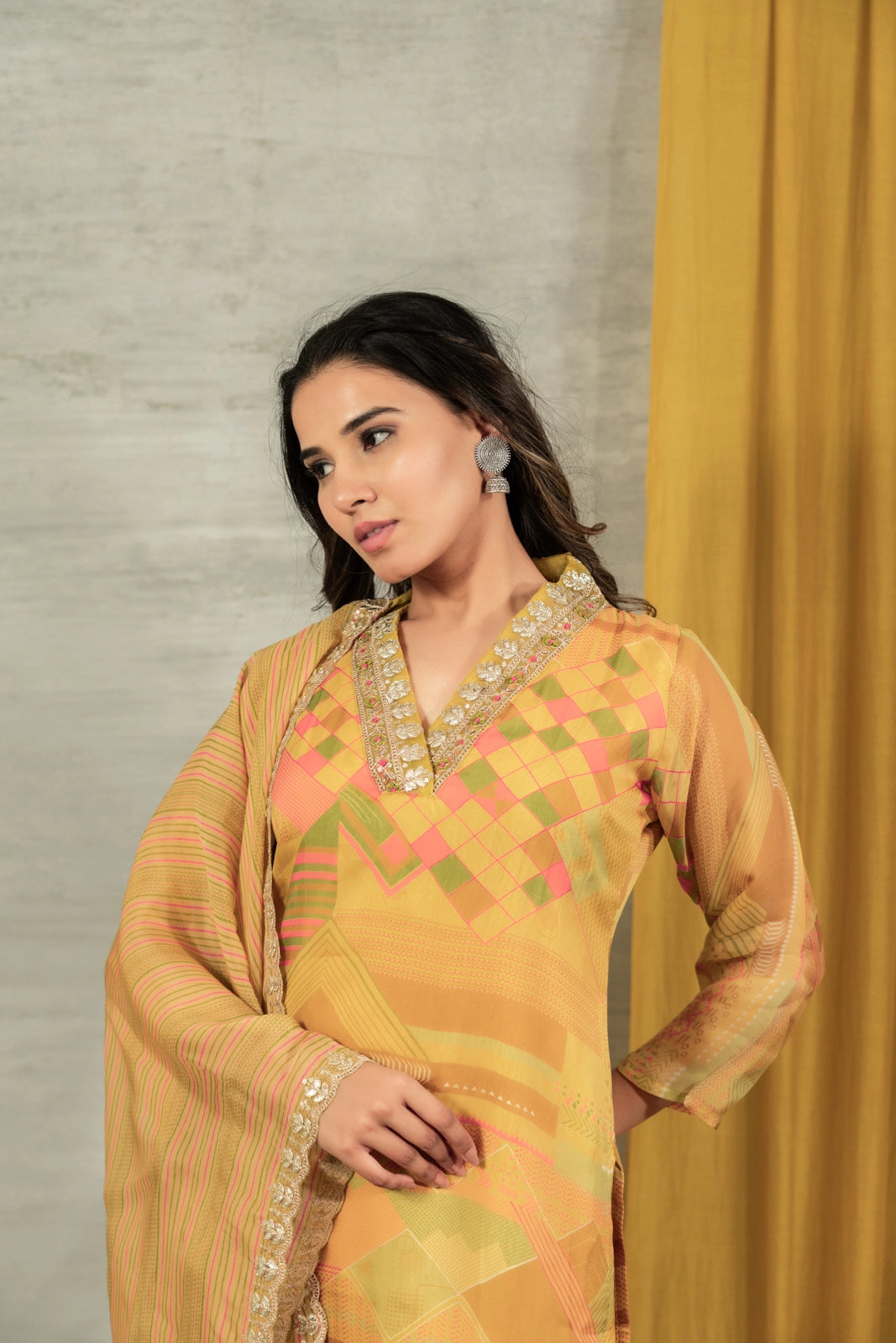 Green salwar suit styling detail — Green Salwar Suit