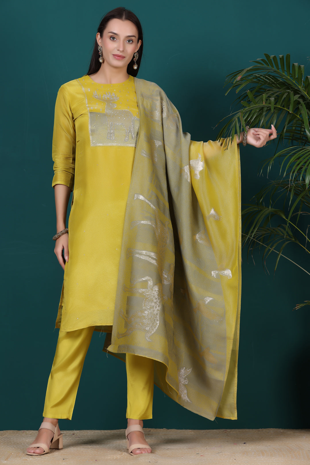 Mustard Tissue Kurti set with Dupatta