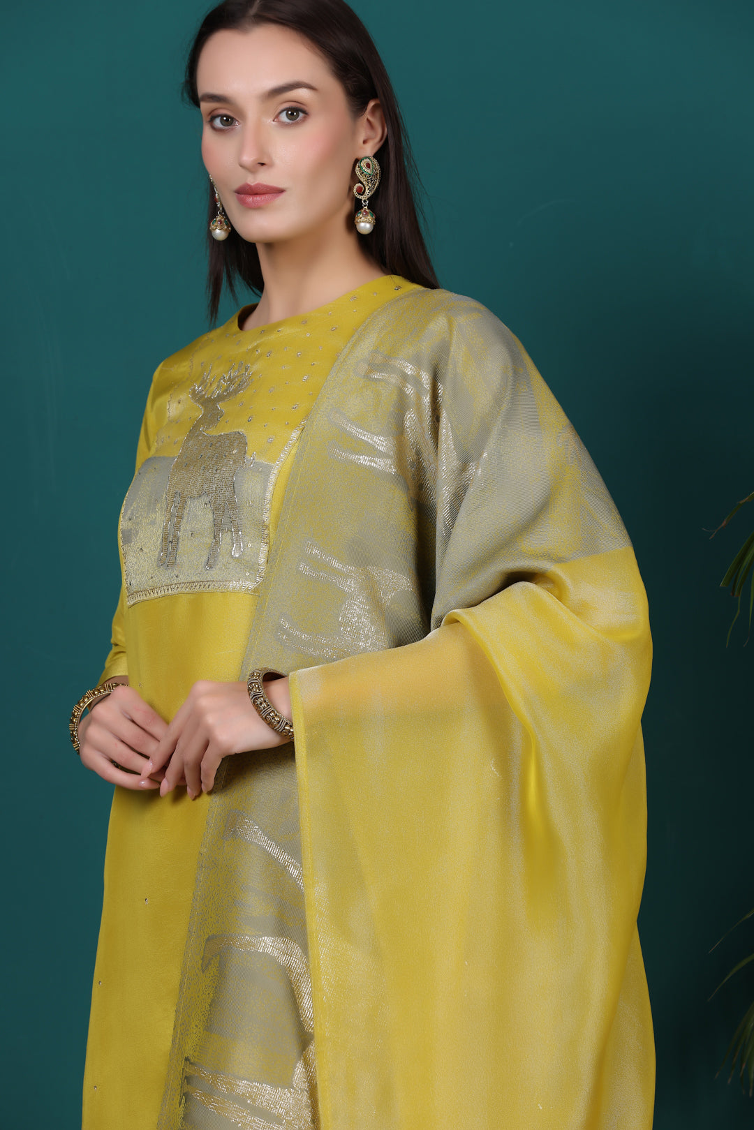 Mustard Tissue Kurti set with Dupatta