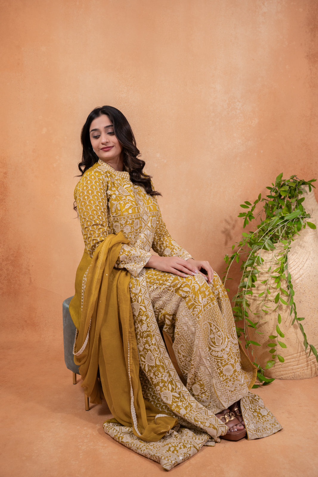 Zari Embroided Chinnon Indo Western Dress for Women