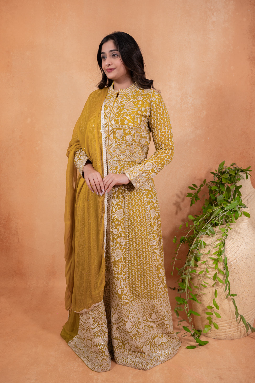 Zari Embroided Chinnon Indo Western Dress for Women
