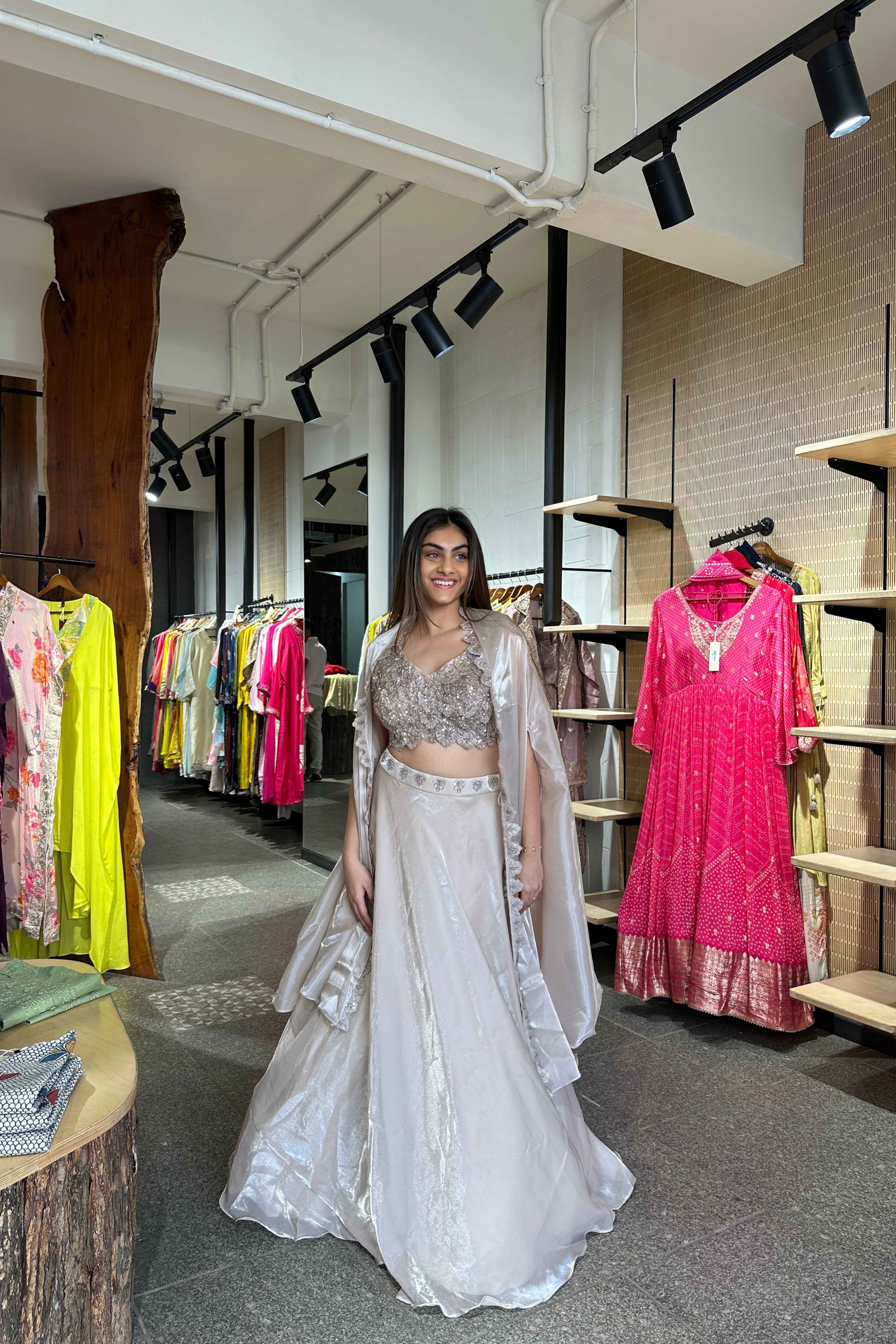 Nude Tissue Silk Lehenga Set with Cape Jacket for Wedding