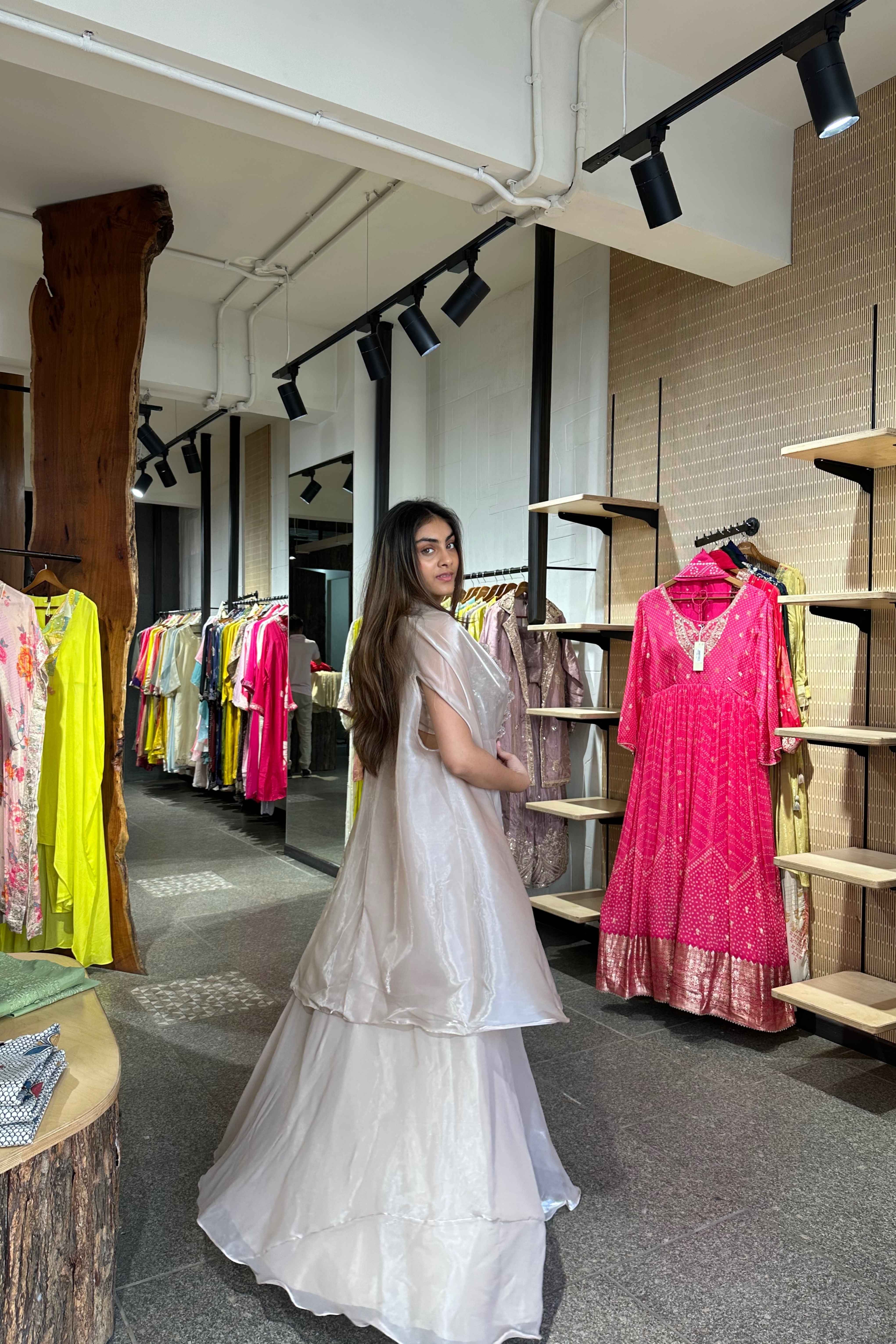 Nude Tissue Silk Lehenga Set with Cape Jacket for Wedding