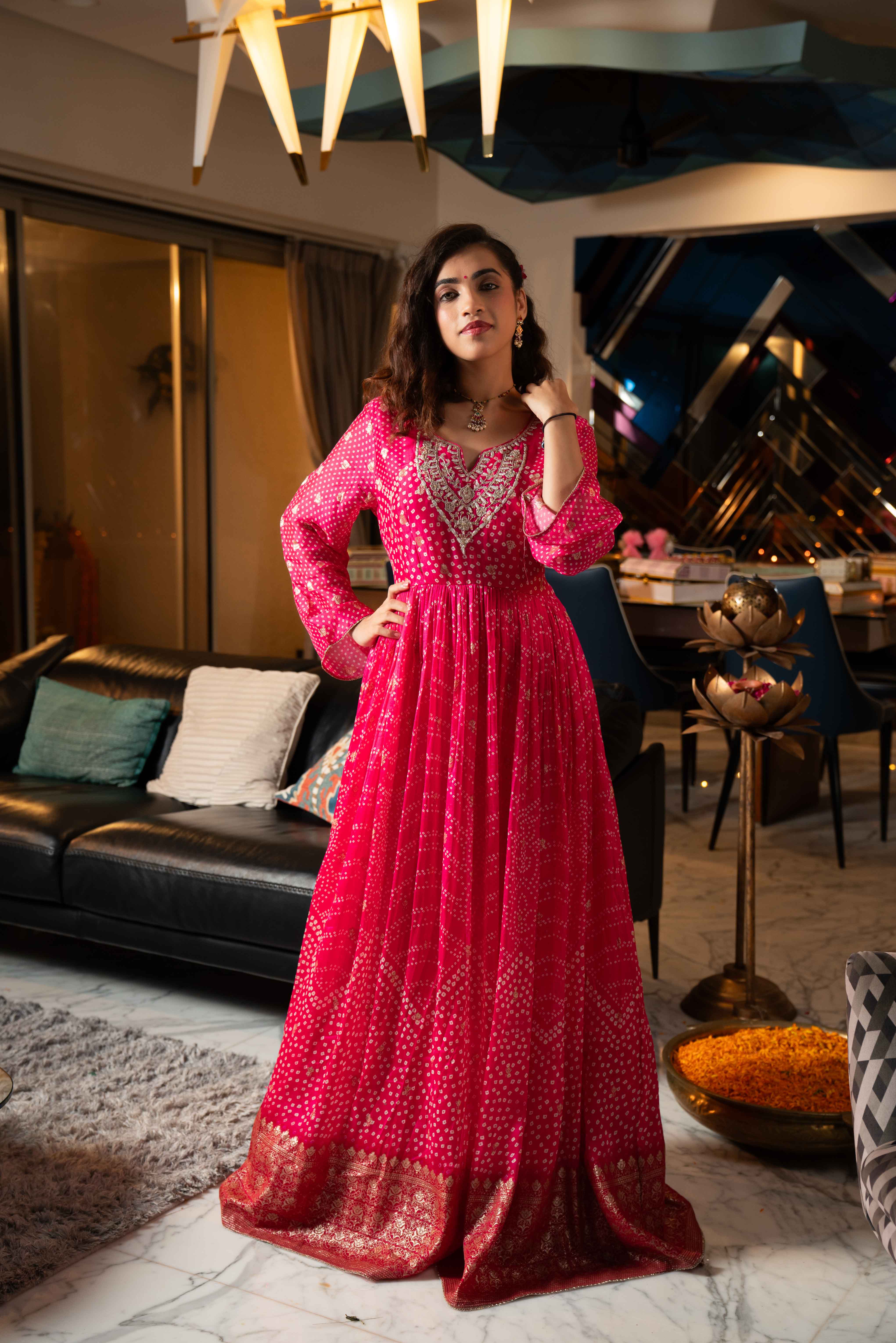 Pink Organza Festive Wear Anarkali Suit