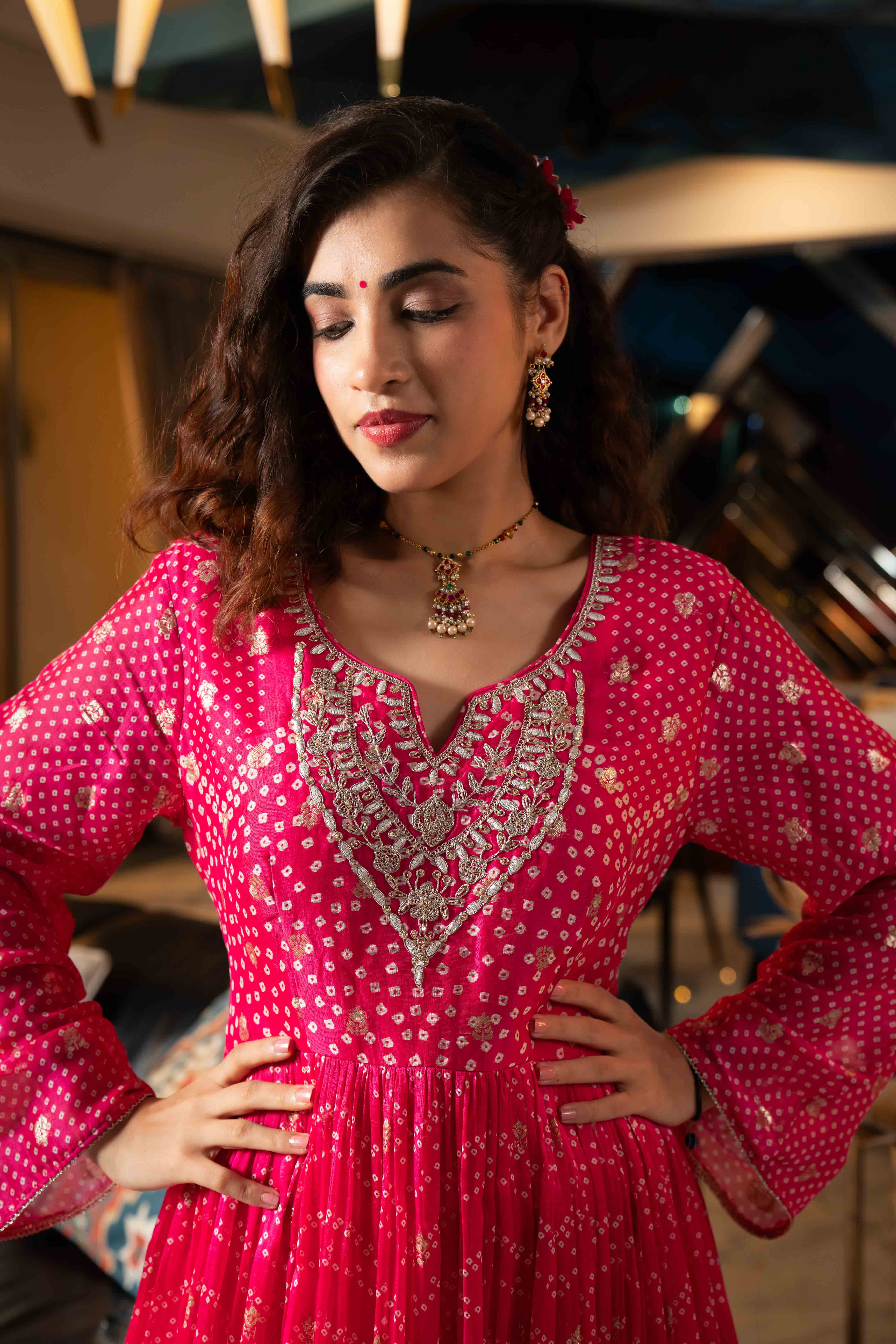 Pink Organza Festive Wear Anarkali Suit