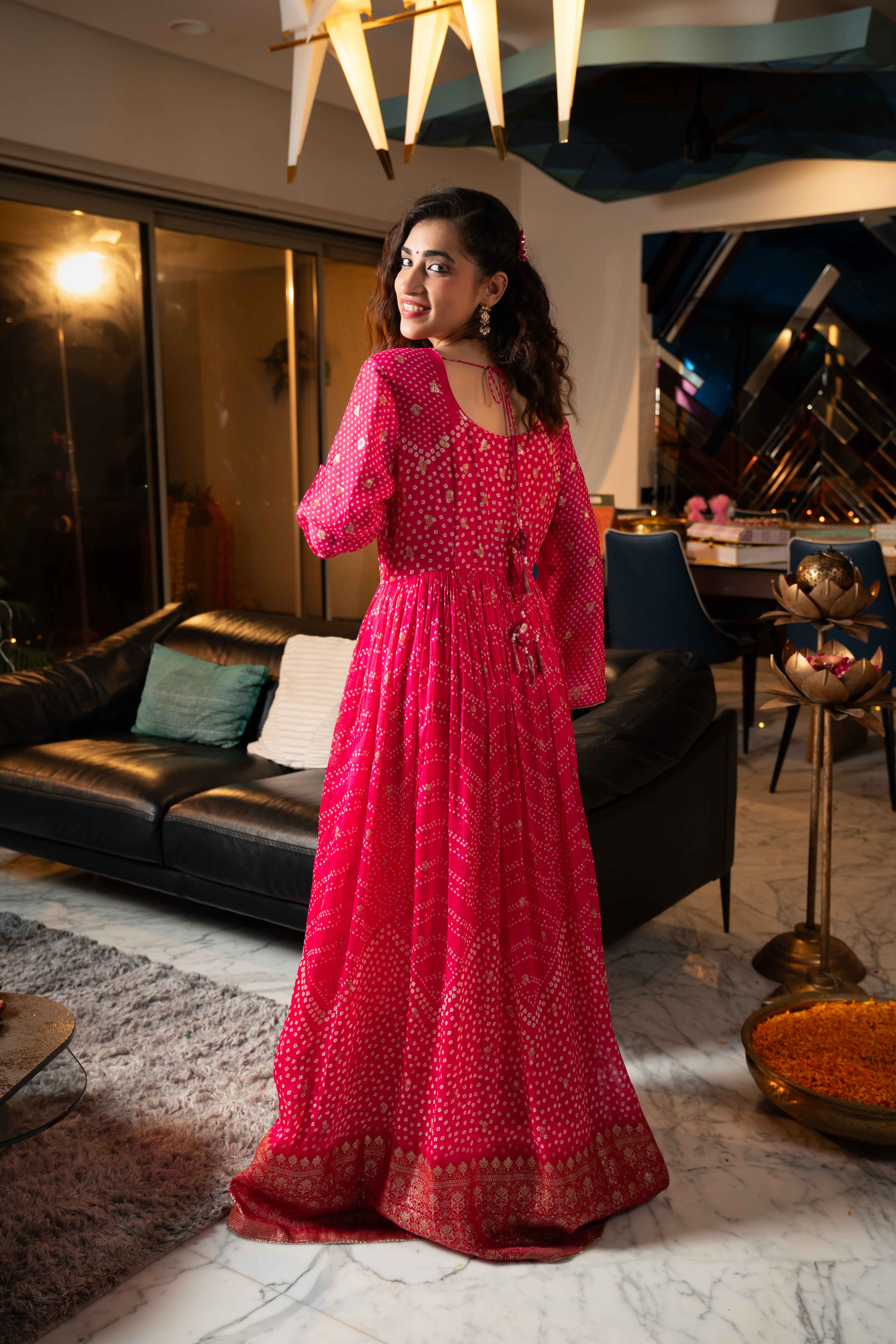 Pink Organza Festive Wear Anarkali Suit