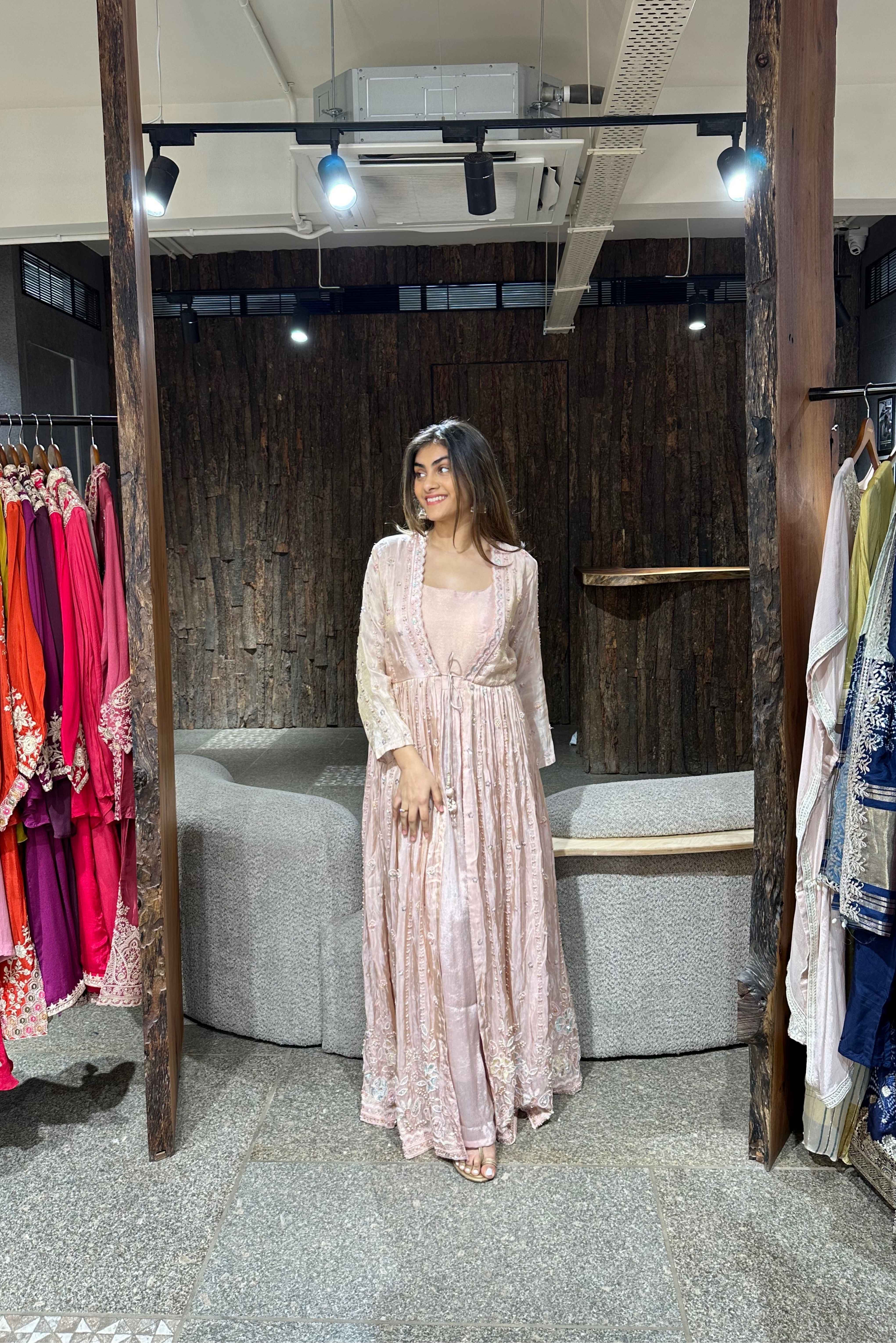 Tissue Hand Work Jacket Set Indo Western For Women