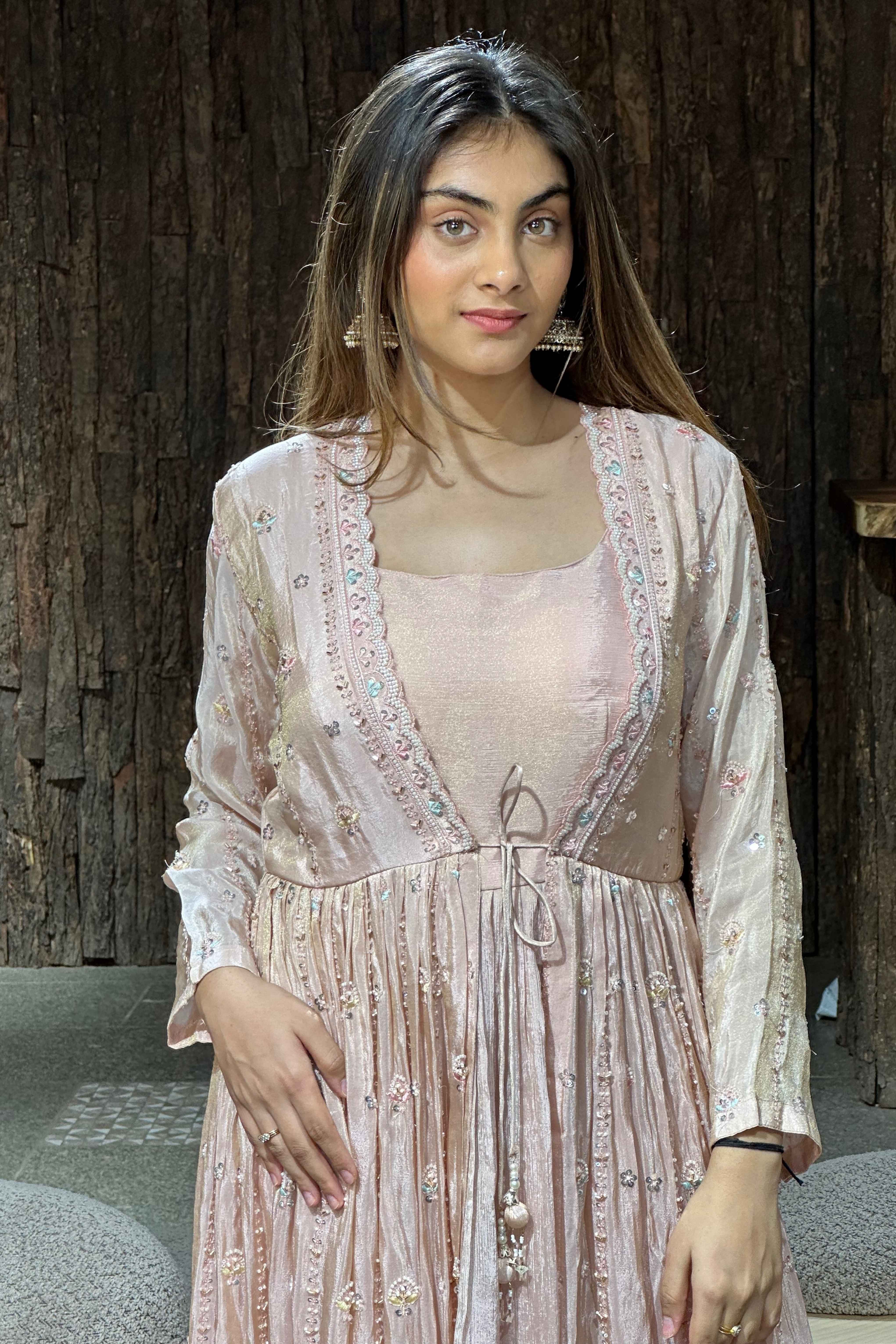 Tissue Hand Work Jacket Set Indo Western For Women