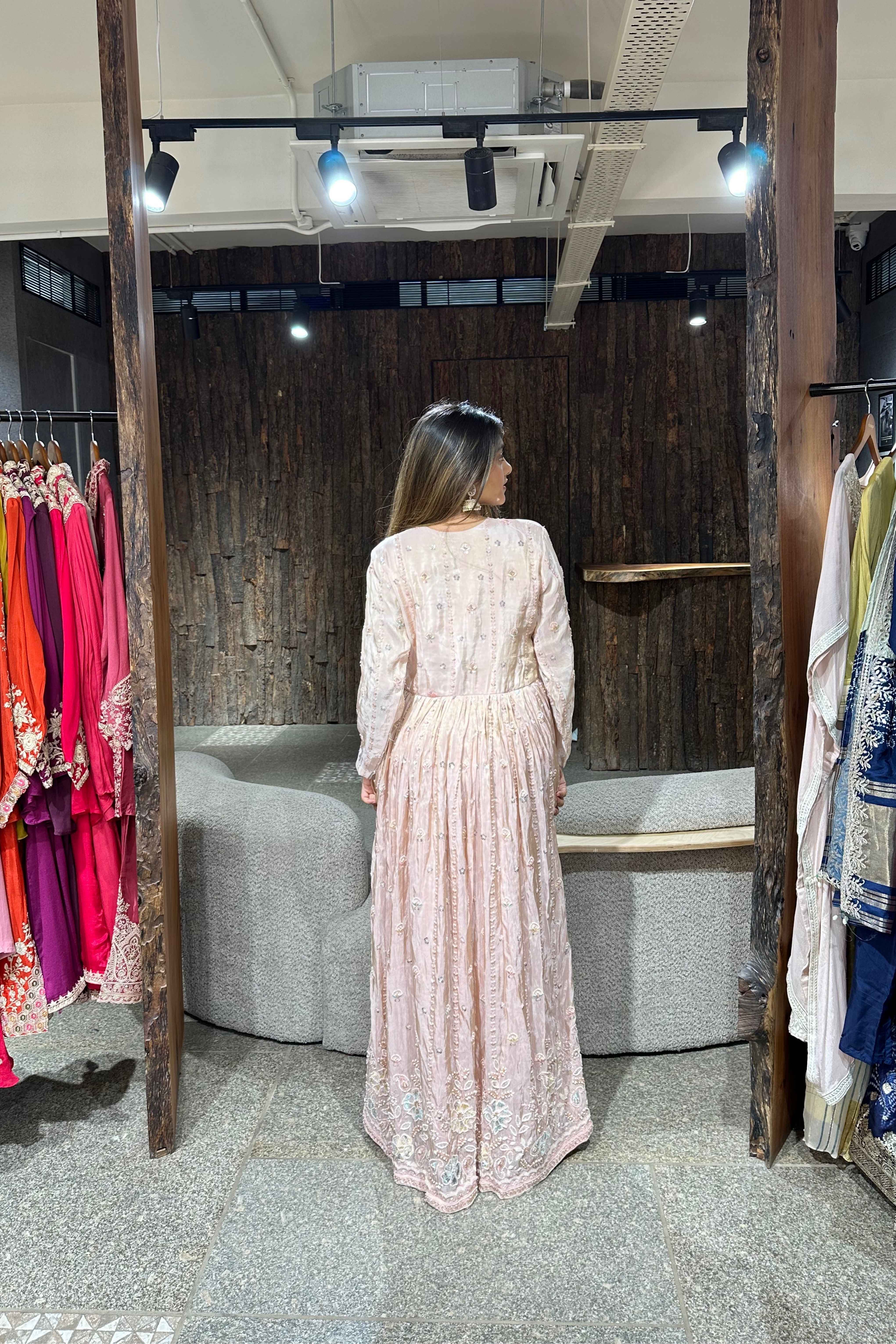 Tissue Hand Work Jacket Set Indo Western For Women