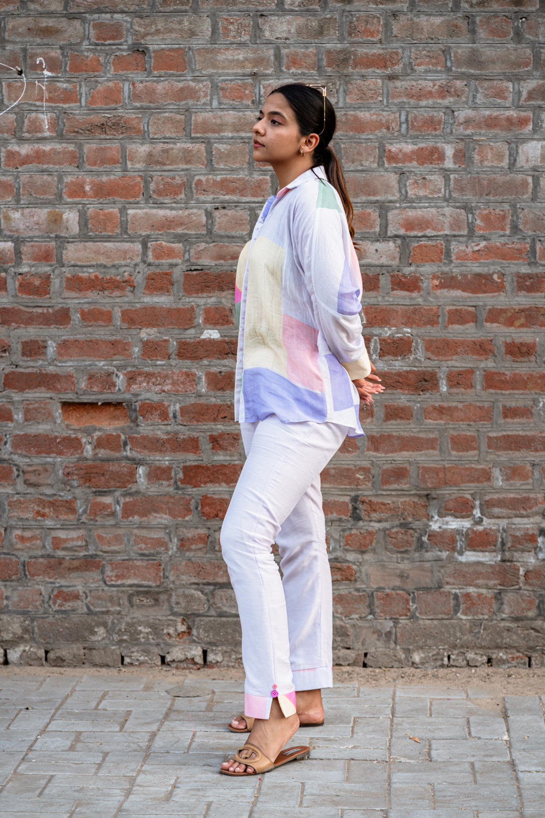 Lavendar Printed Linen Co ord set for Women