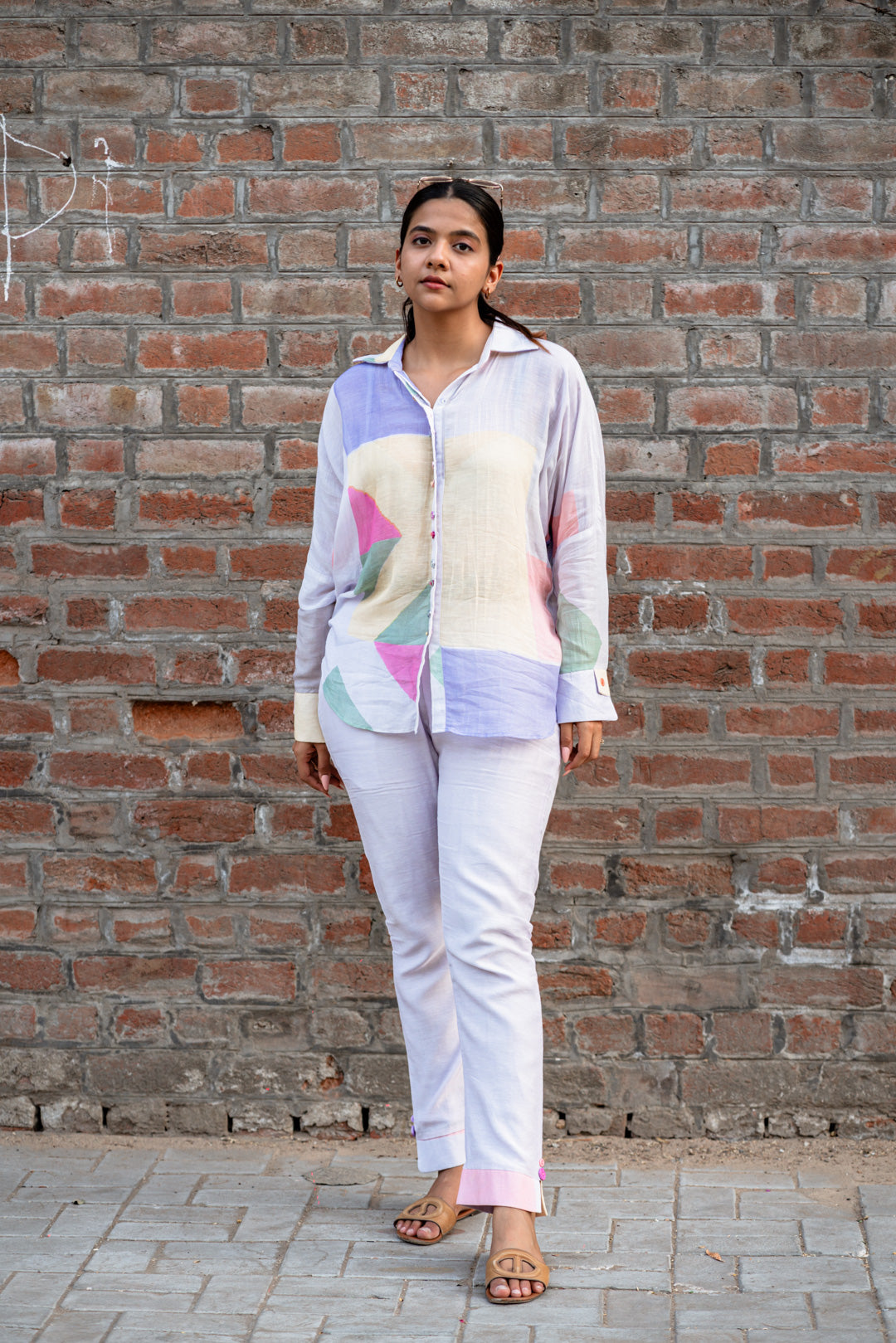 Lavendar Printed Linen Co ord set for Women