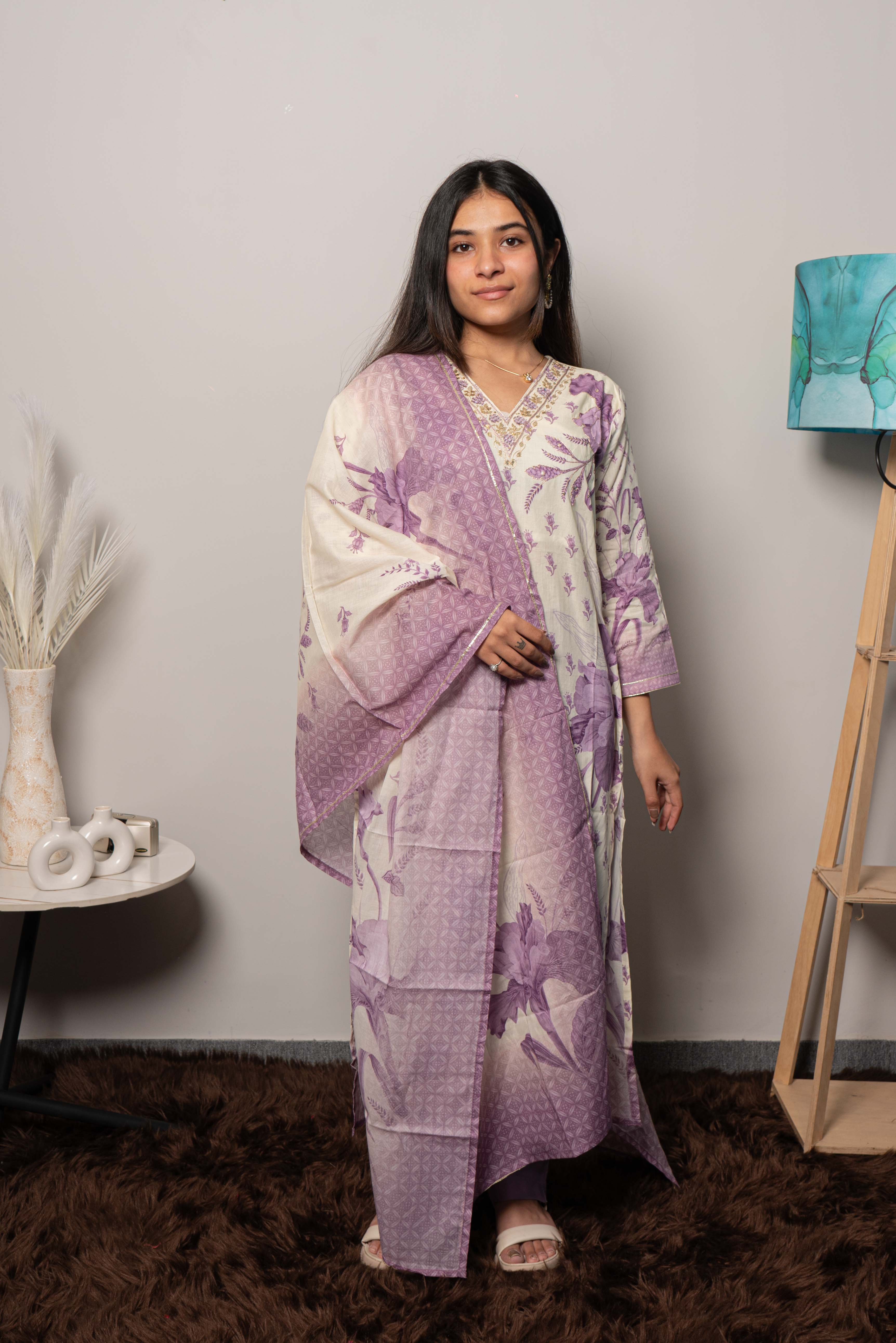 Summer Cotton Floral printed Straight Salwar Suit for Women