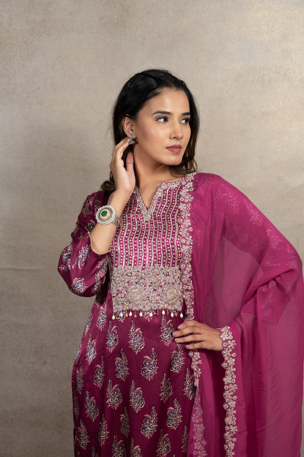 Rani Gajji Silk Straight Fit Kurti Set with Dupatta