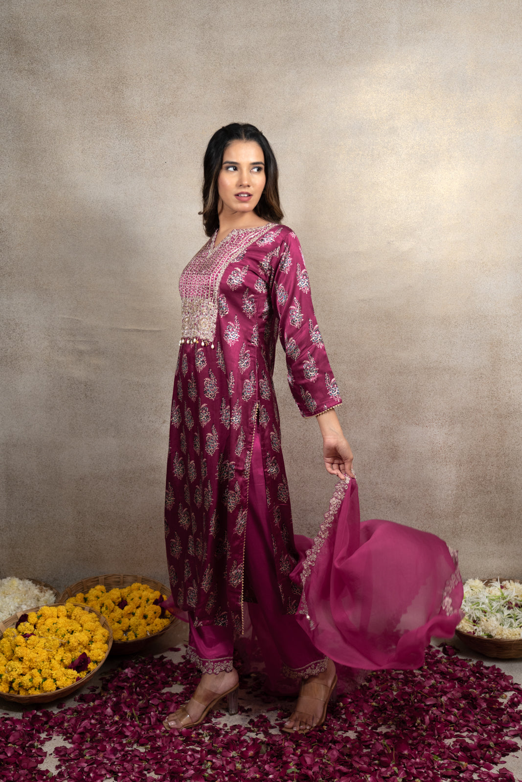 Rani Gajji Silk Straight Fit Kurti Set with Dupatta