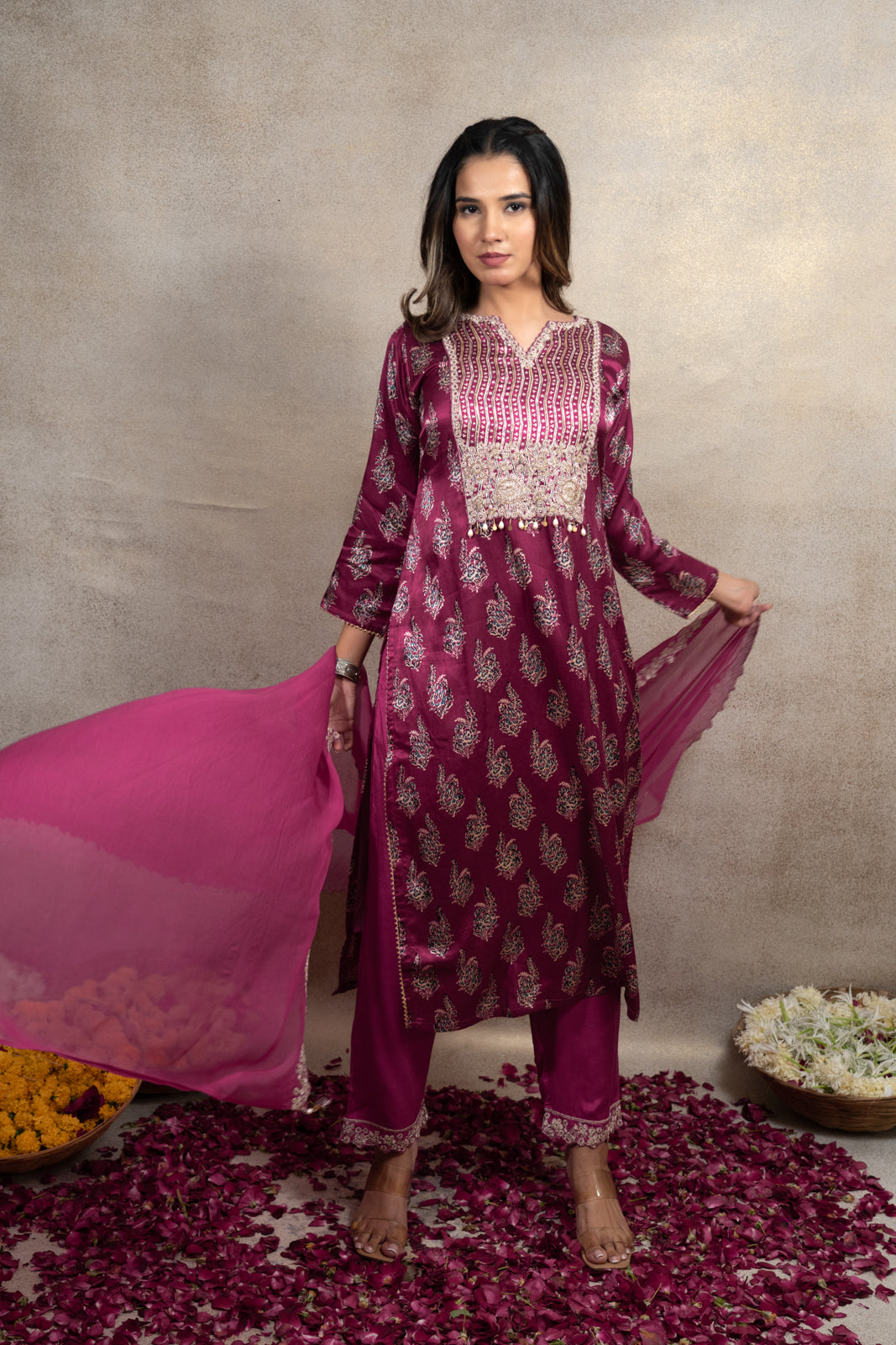 Rani Gajji Silk Straight Fit Kurti Set with Dupatta