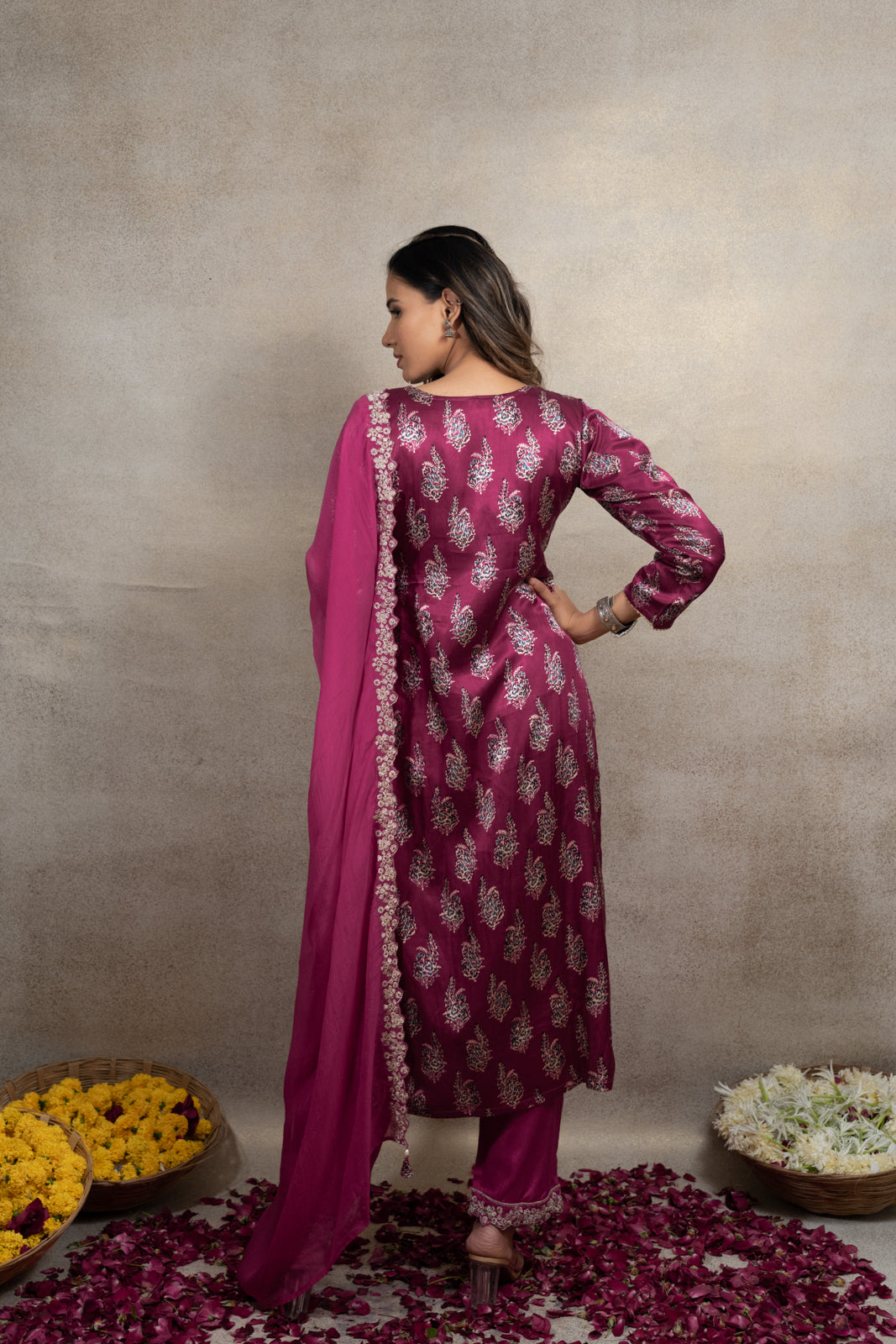 Rani Gajji Silk Straight Fit Kurti Set with Dupatta