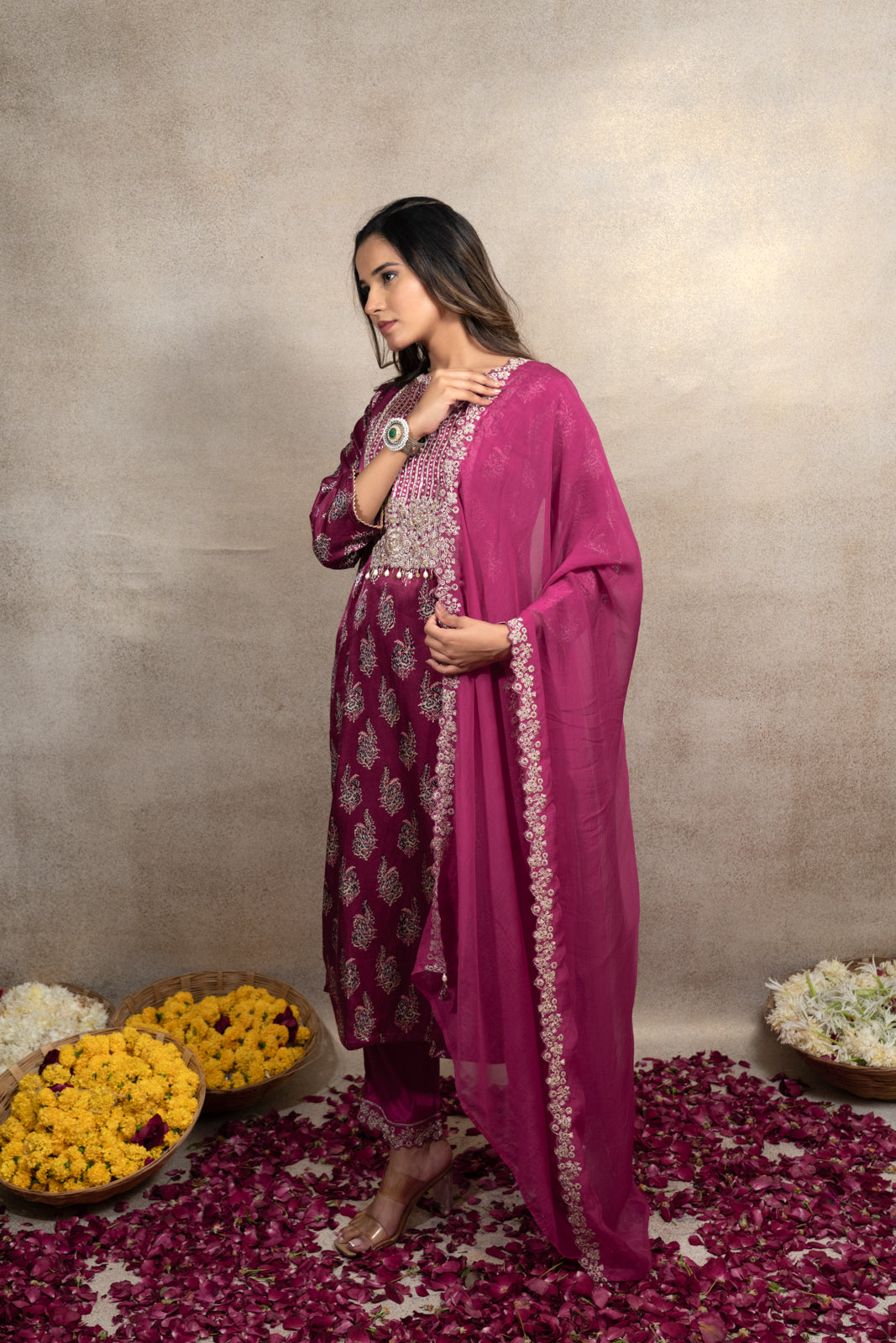 Rani Gajji Silk Straight Fit Kurti Set with Dupatta