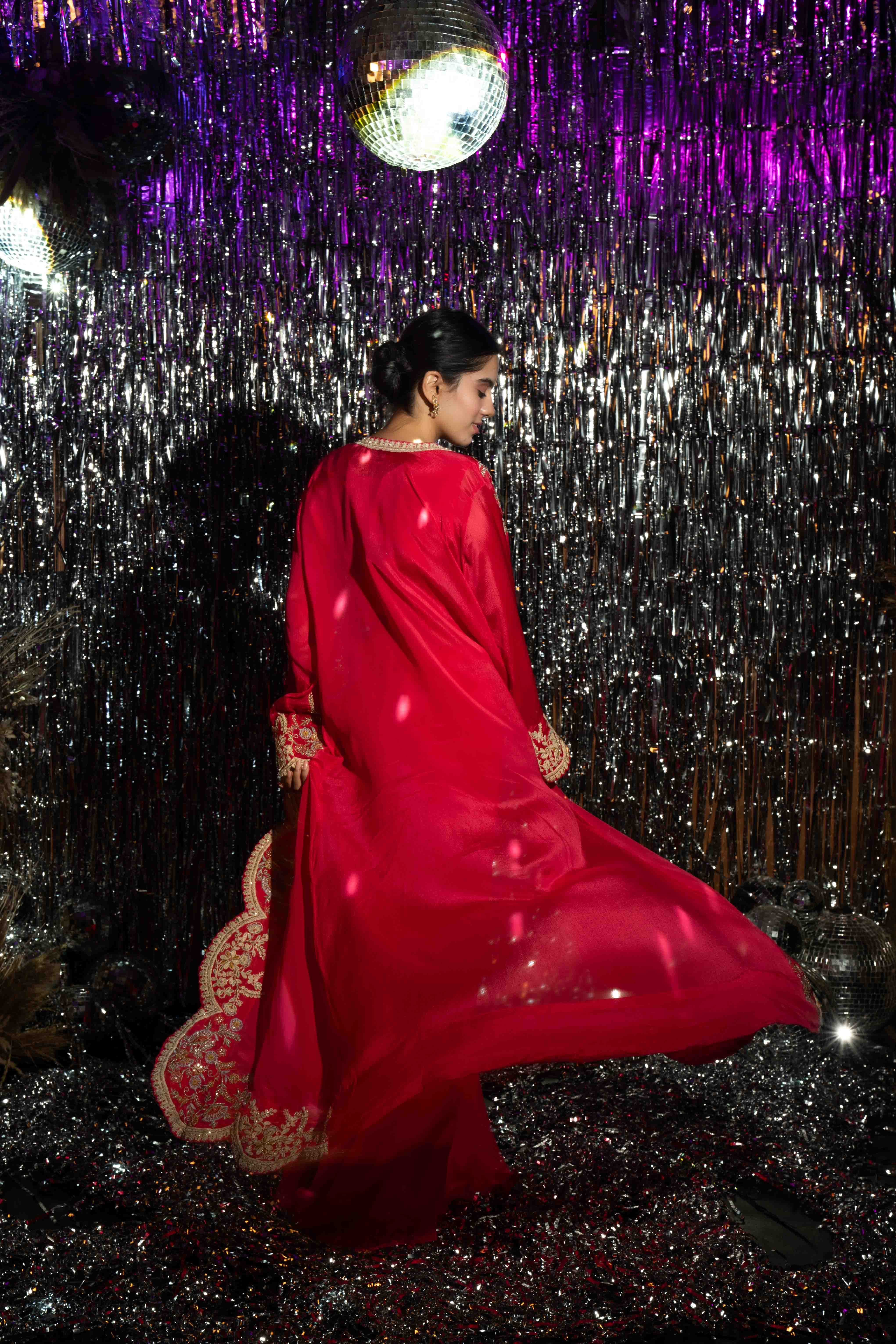 Red Party Wear Jacket Set Indo Western for Women