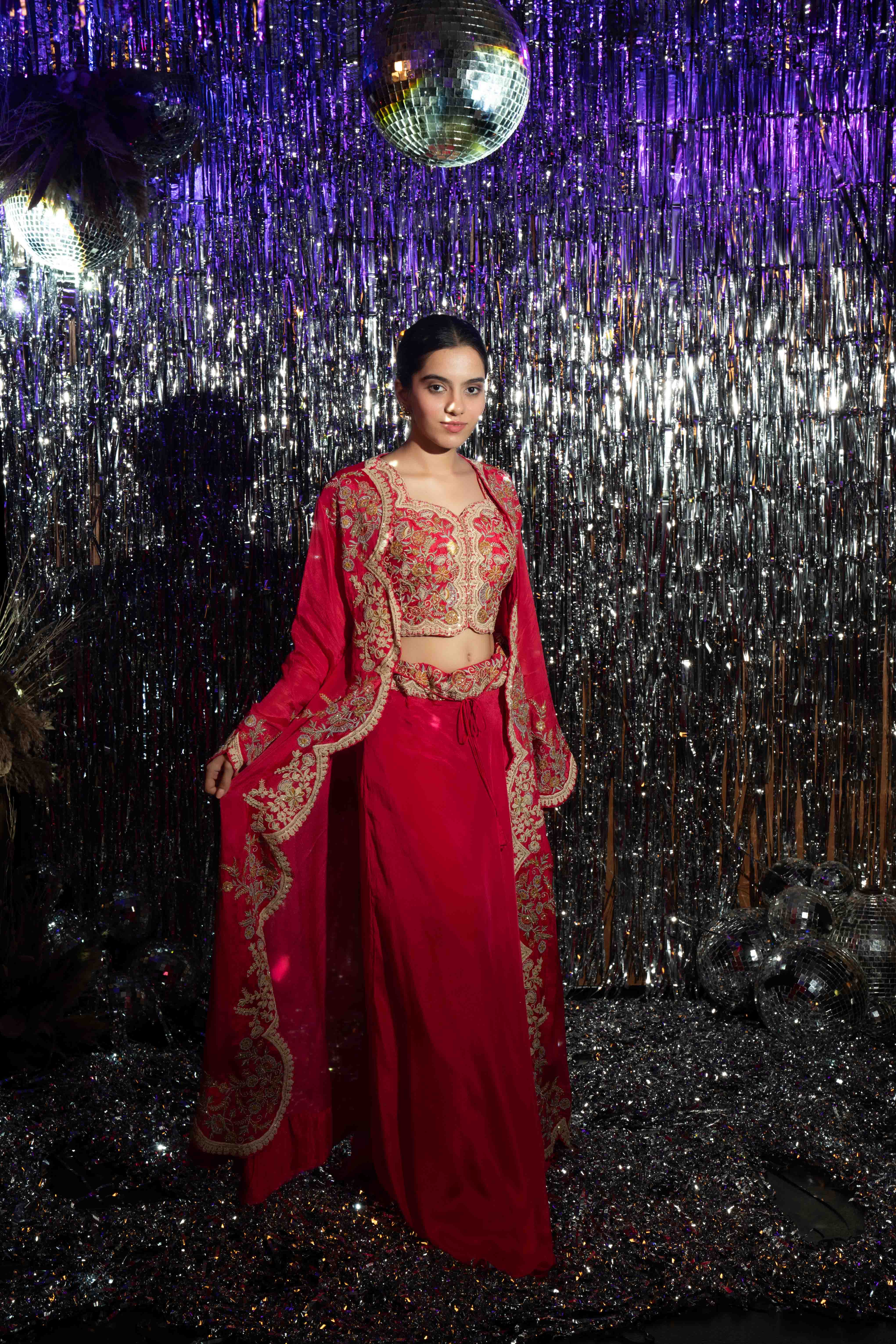 Red Party Wear Jacket Set Indo Western for Women