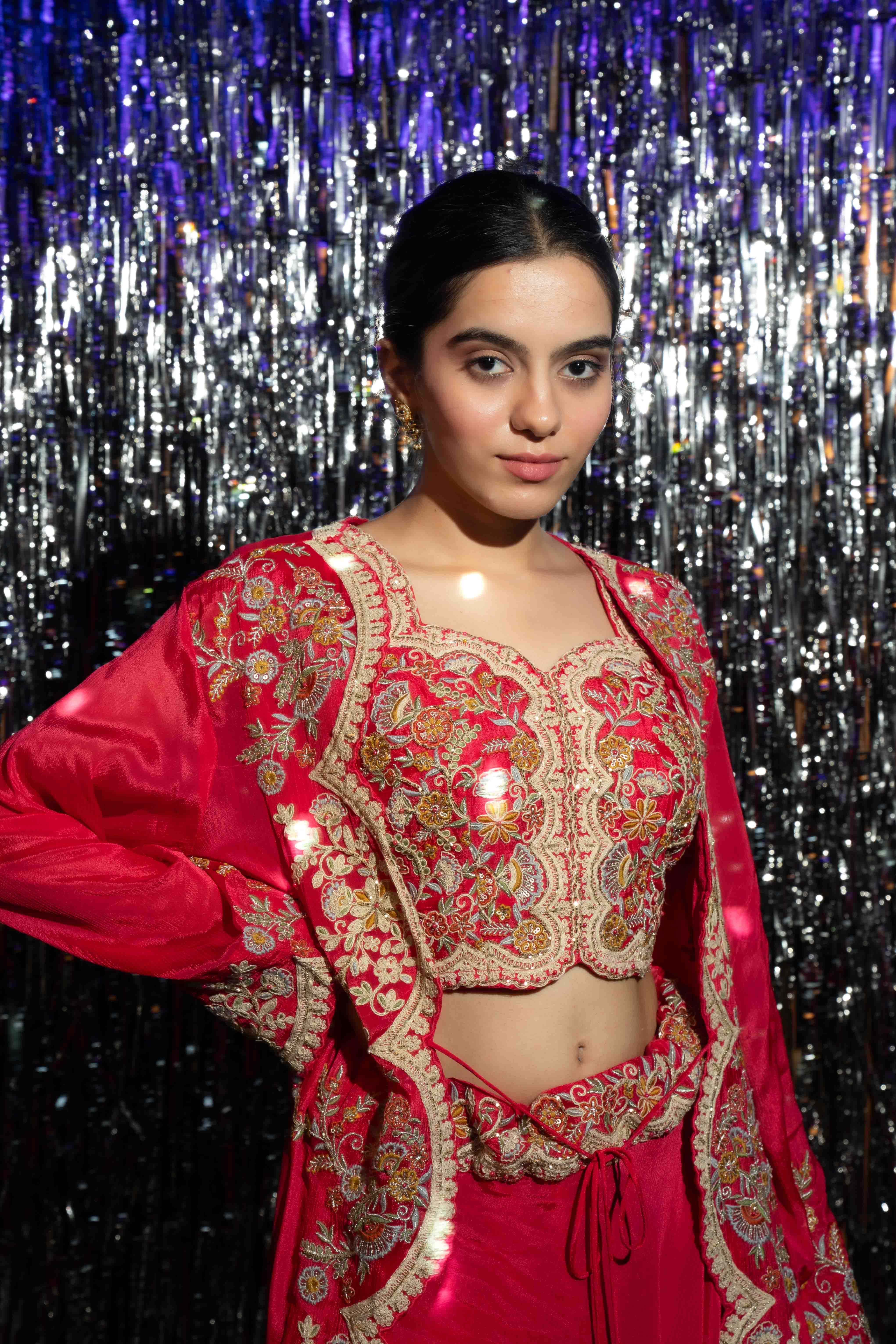 Red Party Wear Jacket Set Indo Western for Women