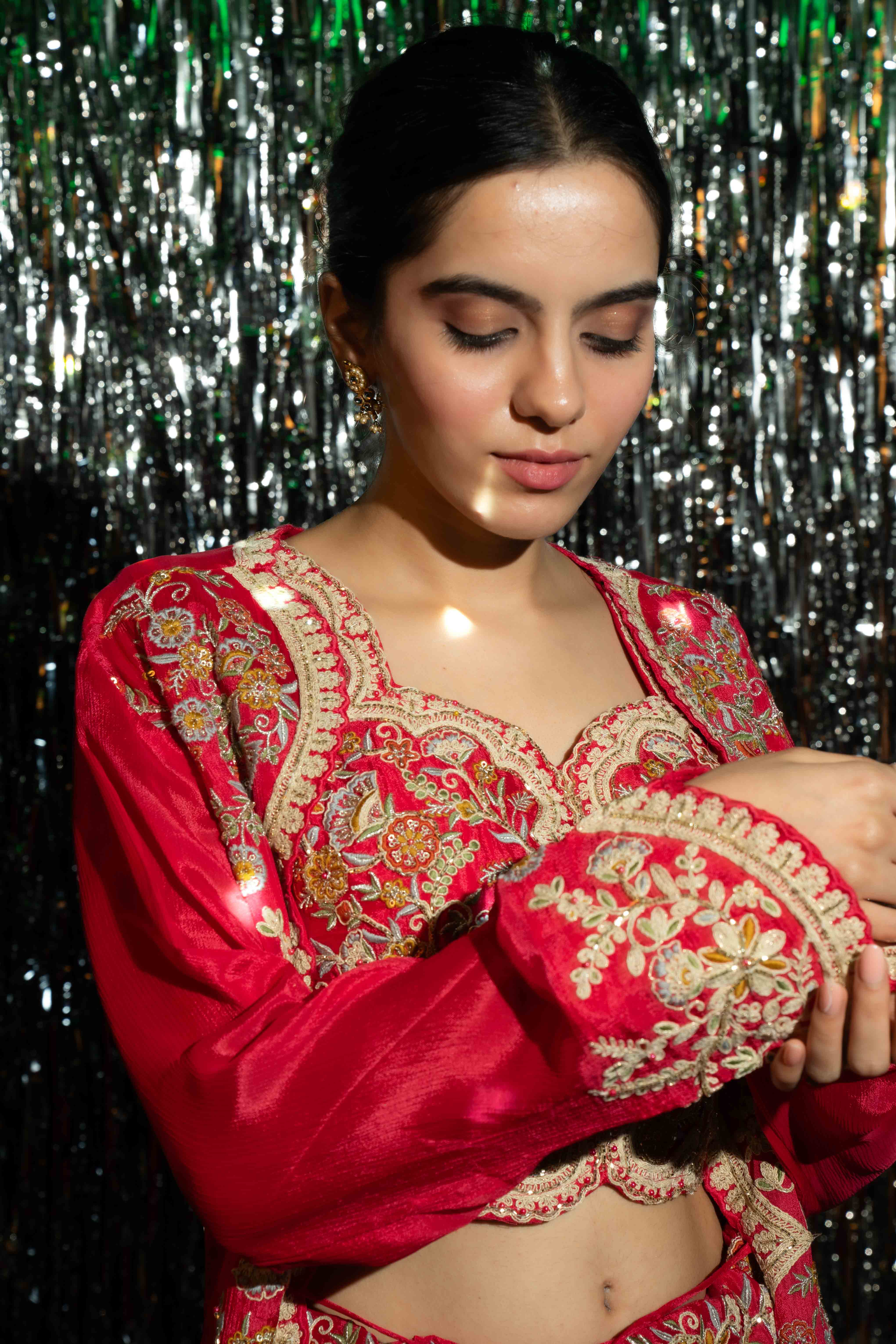 Red Party Wear Jacket Set Indo Western for Women