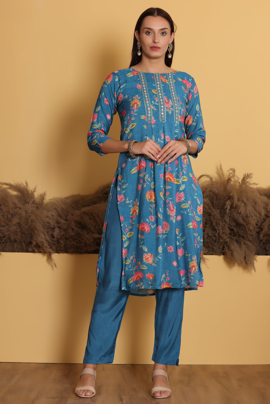 Sky Blue Muslin Kurta Set for Women
