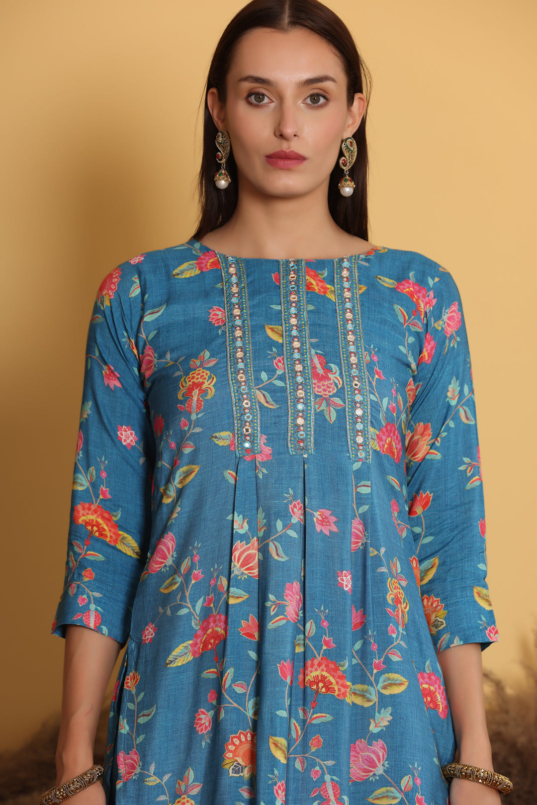 Sky Blue Muslin Kurta Set for Women