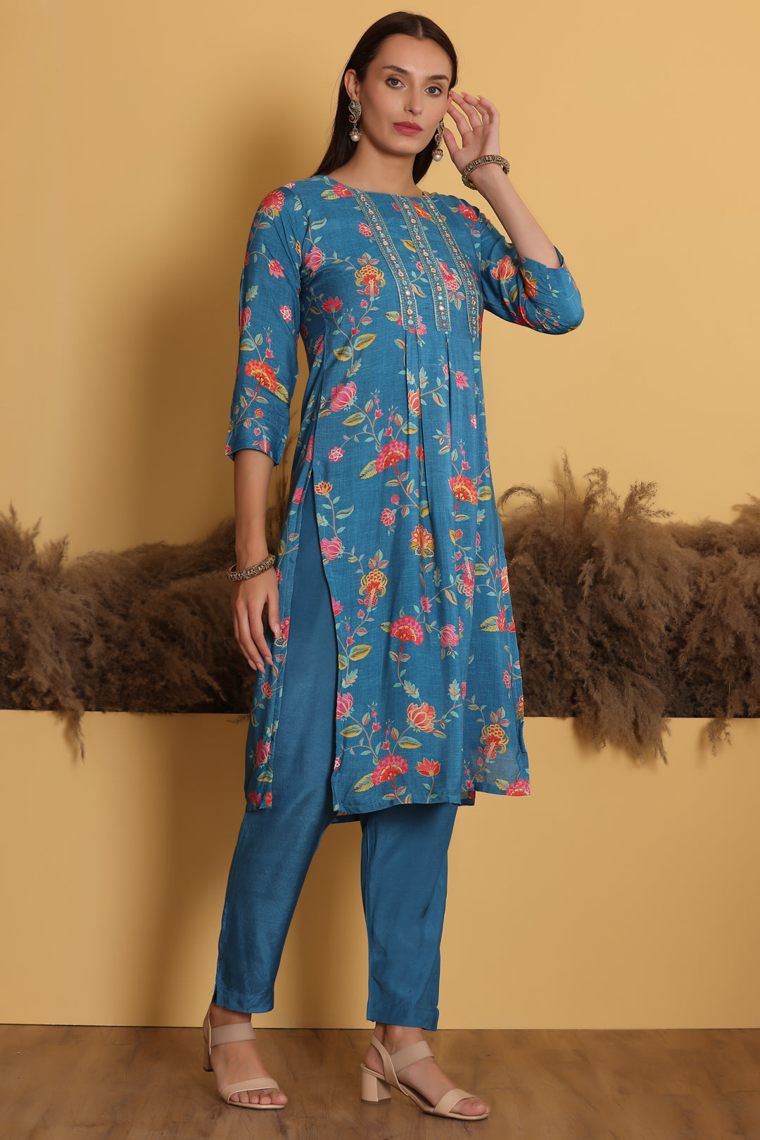 Sky Blue Muslin Kurta Set for Women