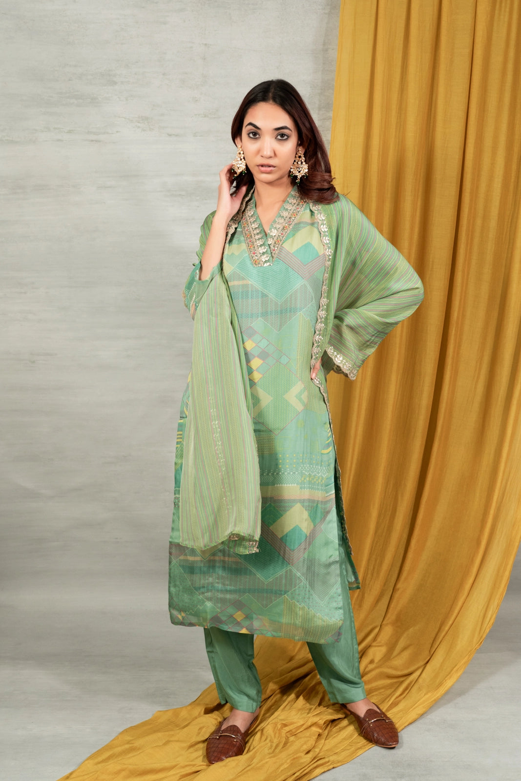Green Organza Salwar Suit for Women | Ethonique