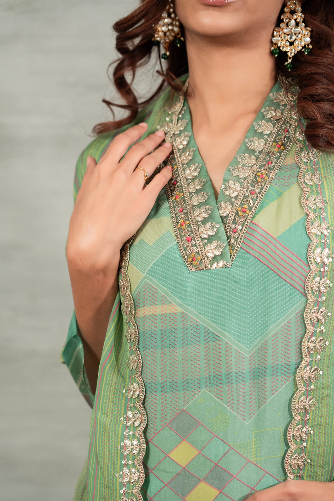 Front styling view of green salwar suit — Green Salwar Suit