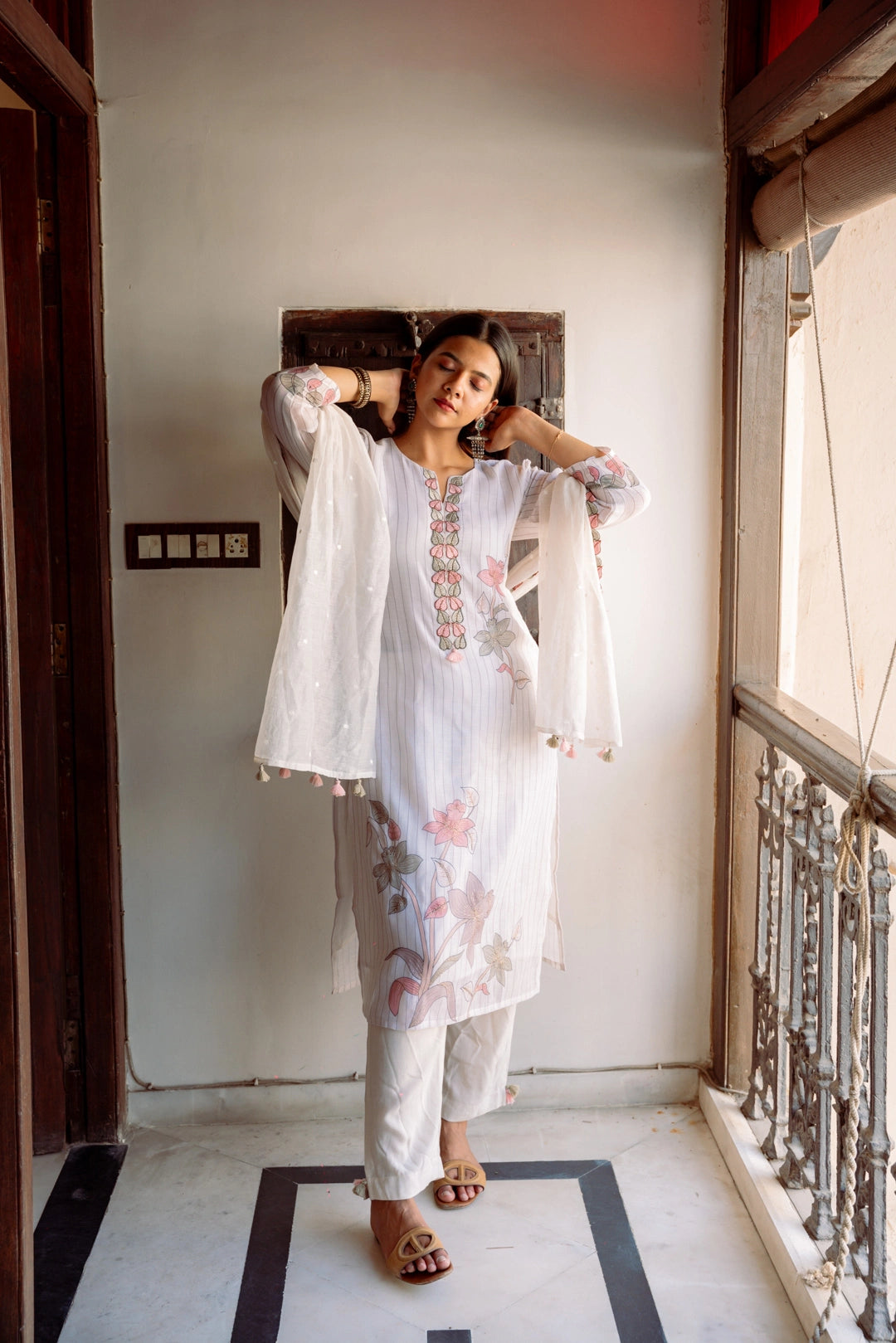 White Linen Kurta Set for Women | Ethonique