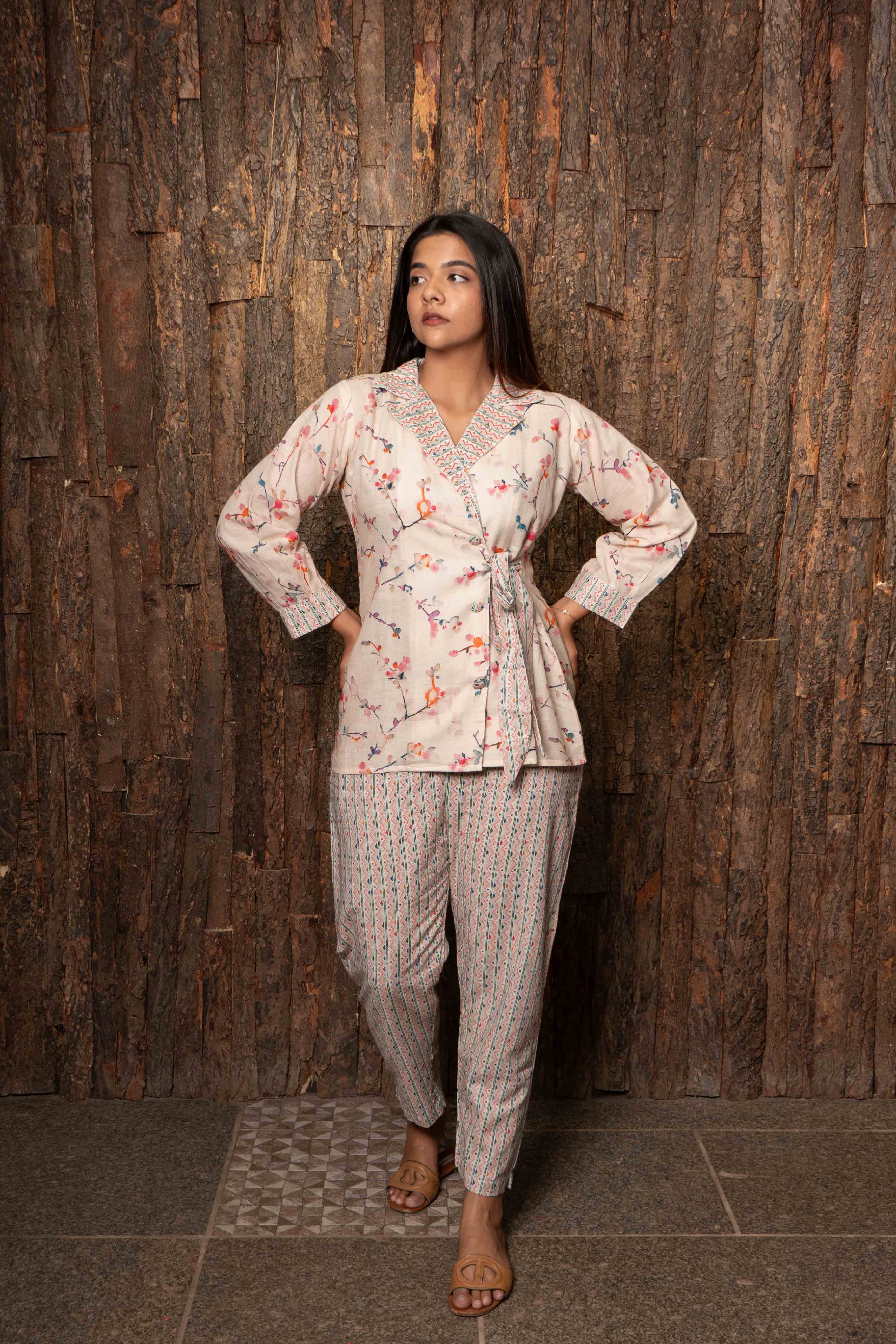 White Linen Jacket style Co-ord Set for Women