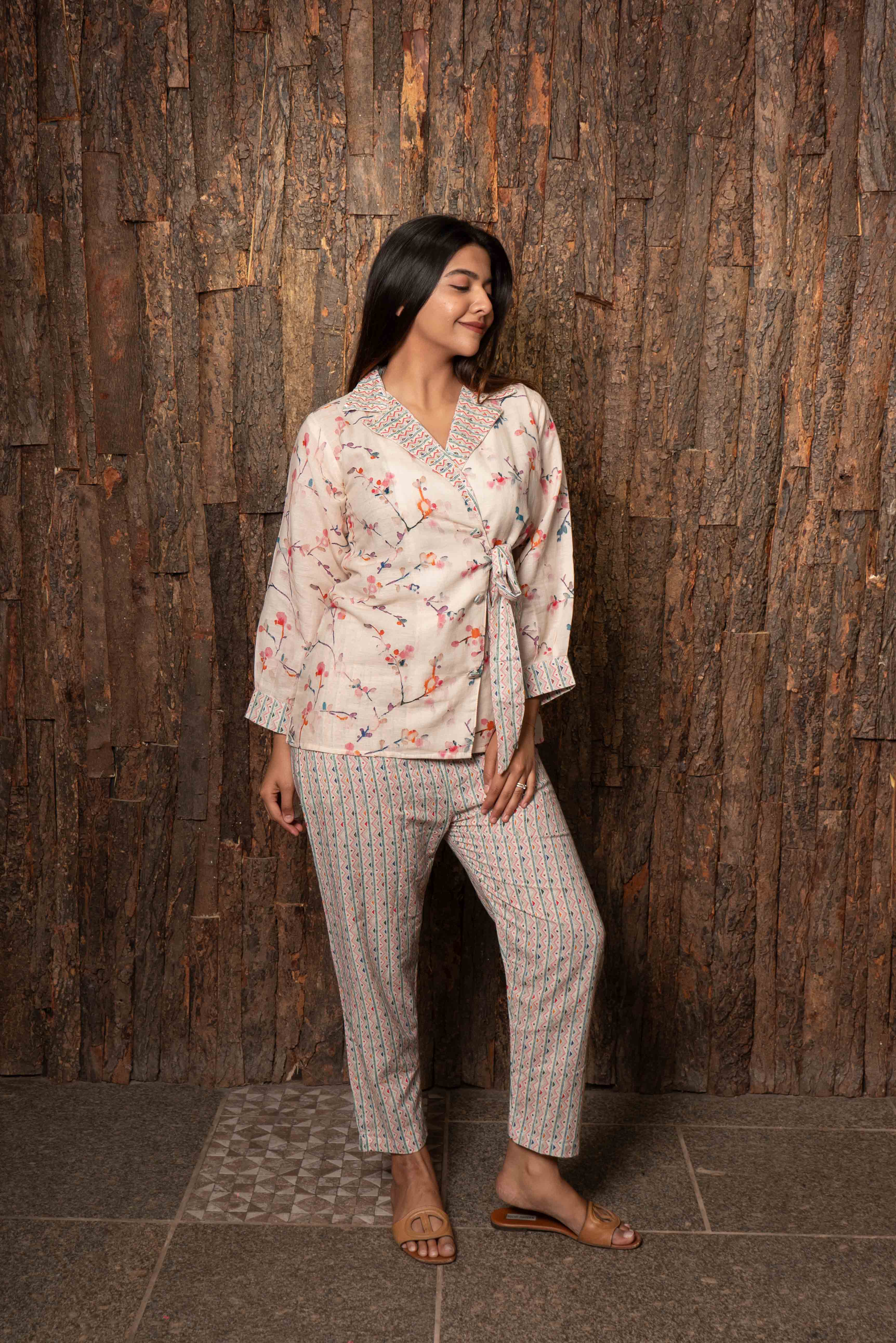 White Linen Jacket style Co-ord Set for Women