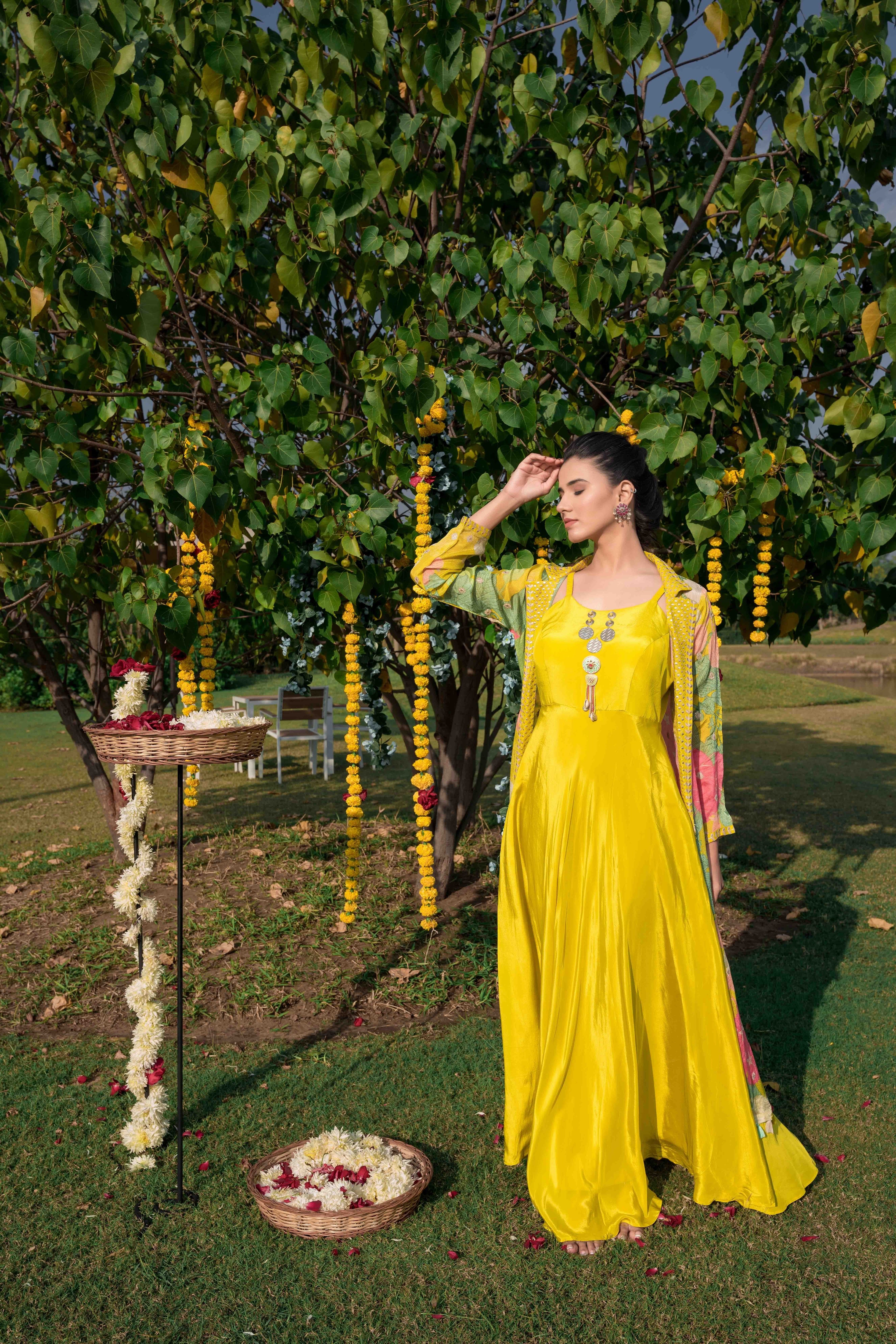 Yellow Anarkali Indo-Western Set for Women