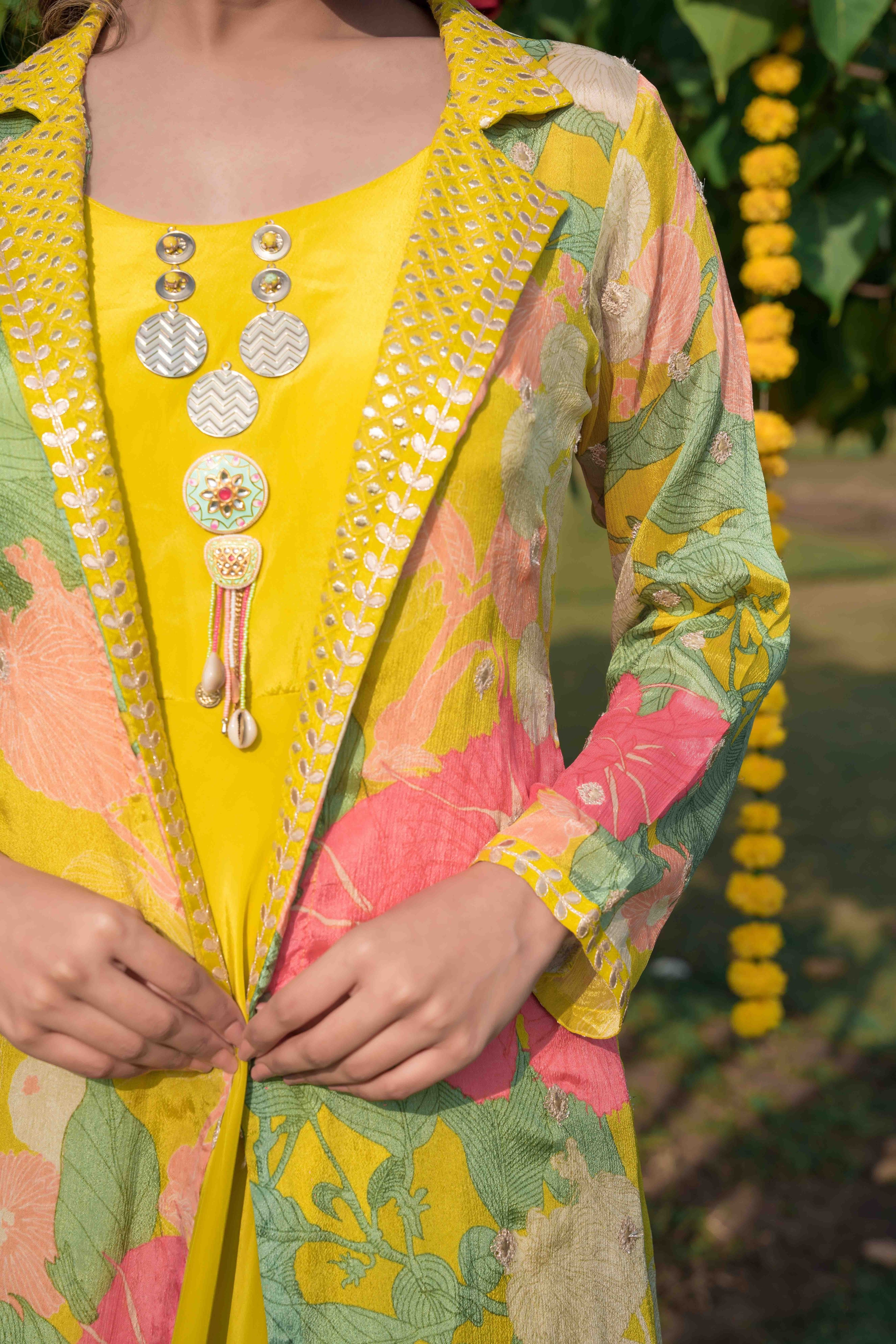 Yellow Anarkali Indo-Western Set for Women