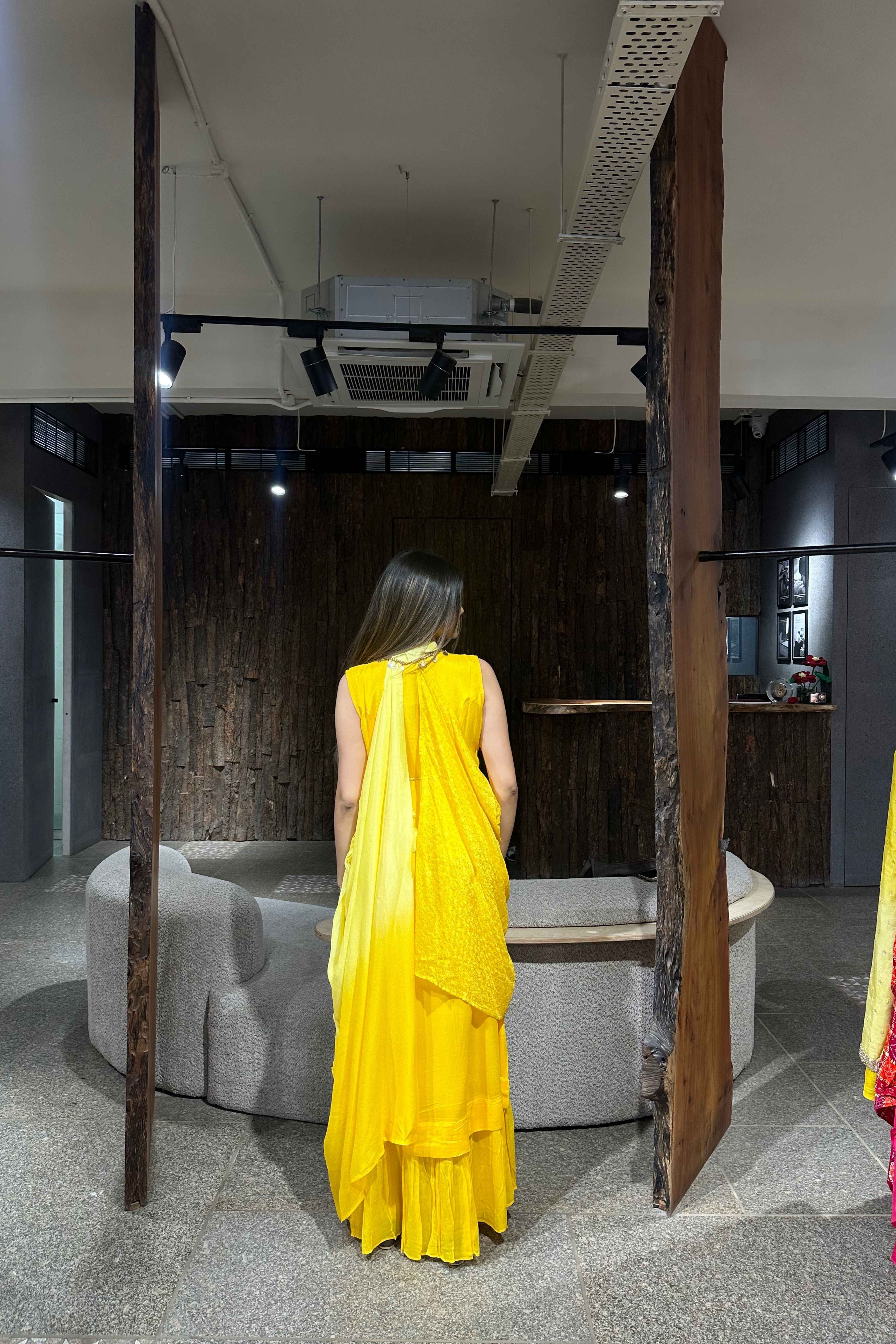 Yellow Assymetric Drape style Party wear Dress for Women