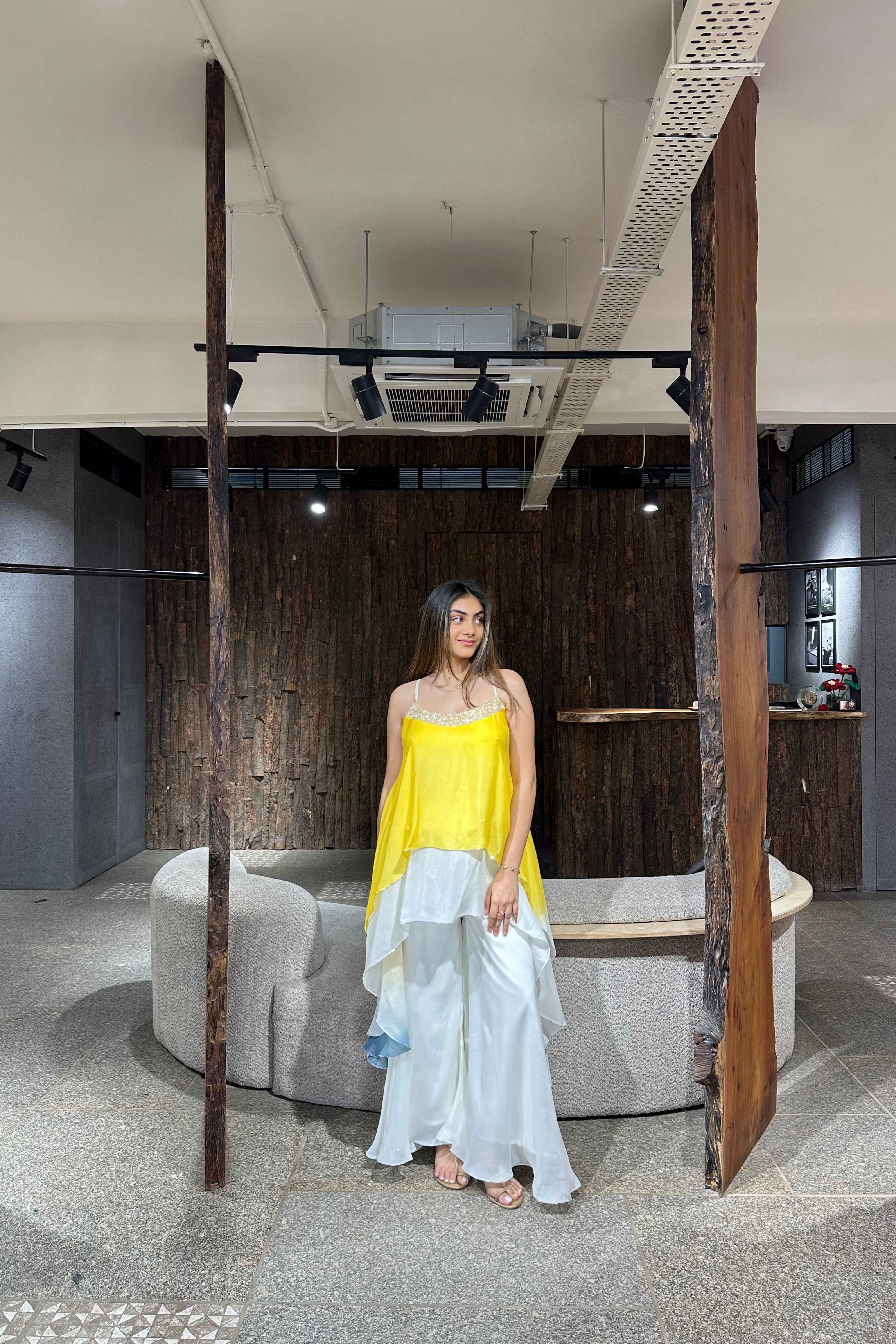 Yellow Assymetric Party wear Dress for Women